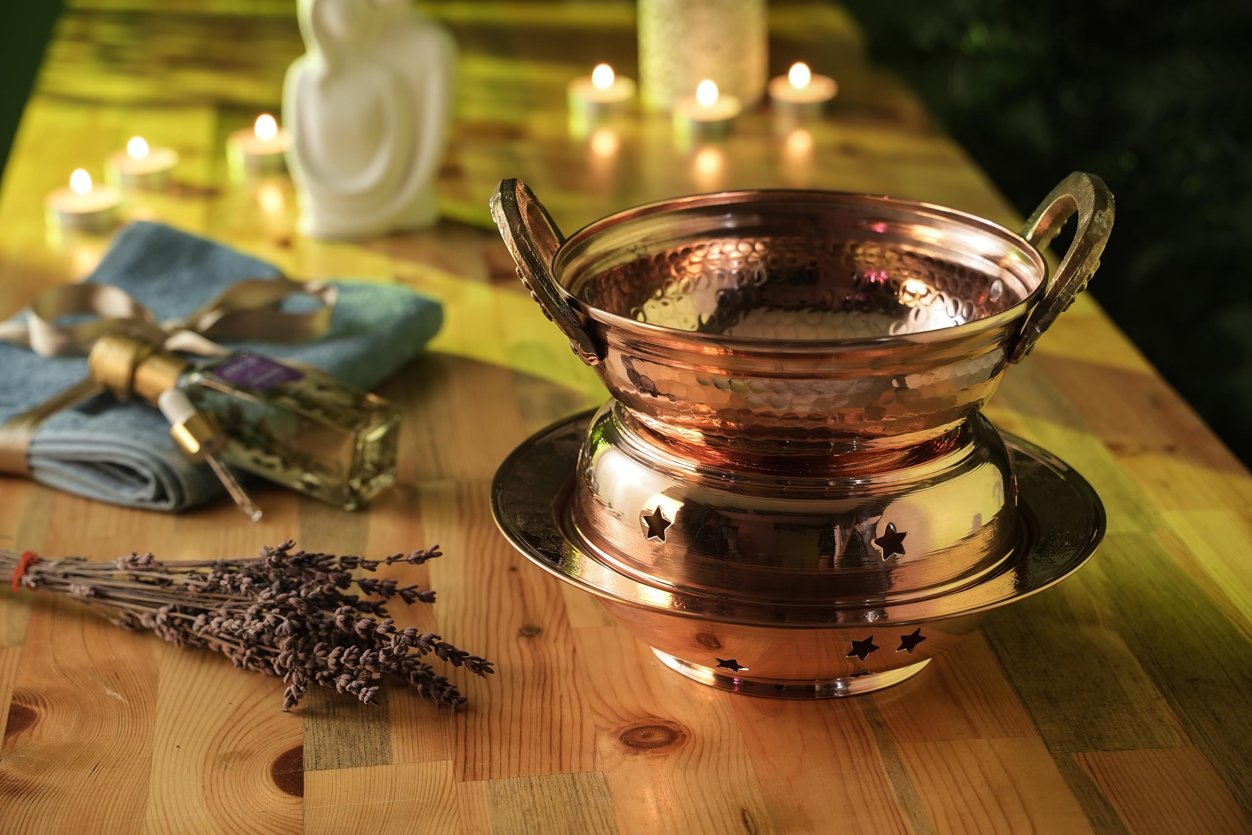 Premium Solid Copper Ayurvedic Massage Oil Warmer Pot Set - 200mm x 200mm Handcrafted Spa Therapy Tool for Relaxation & Aromatherapy | Perfect for Home Spa, Yoga Sessions & Professional Massage Treatments
