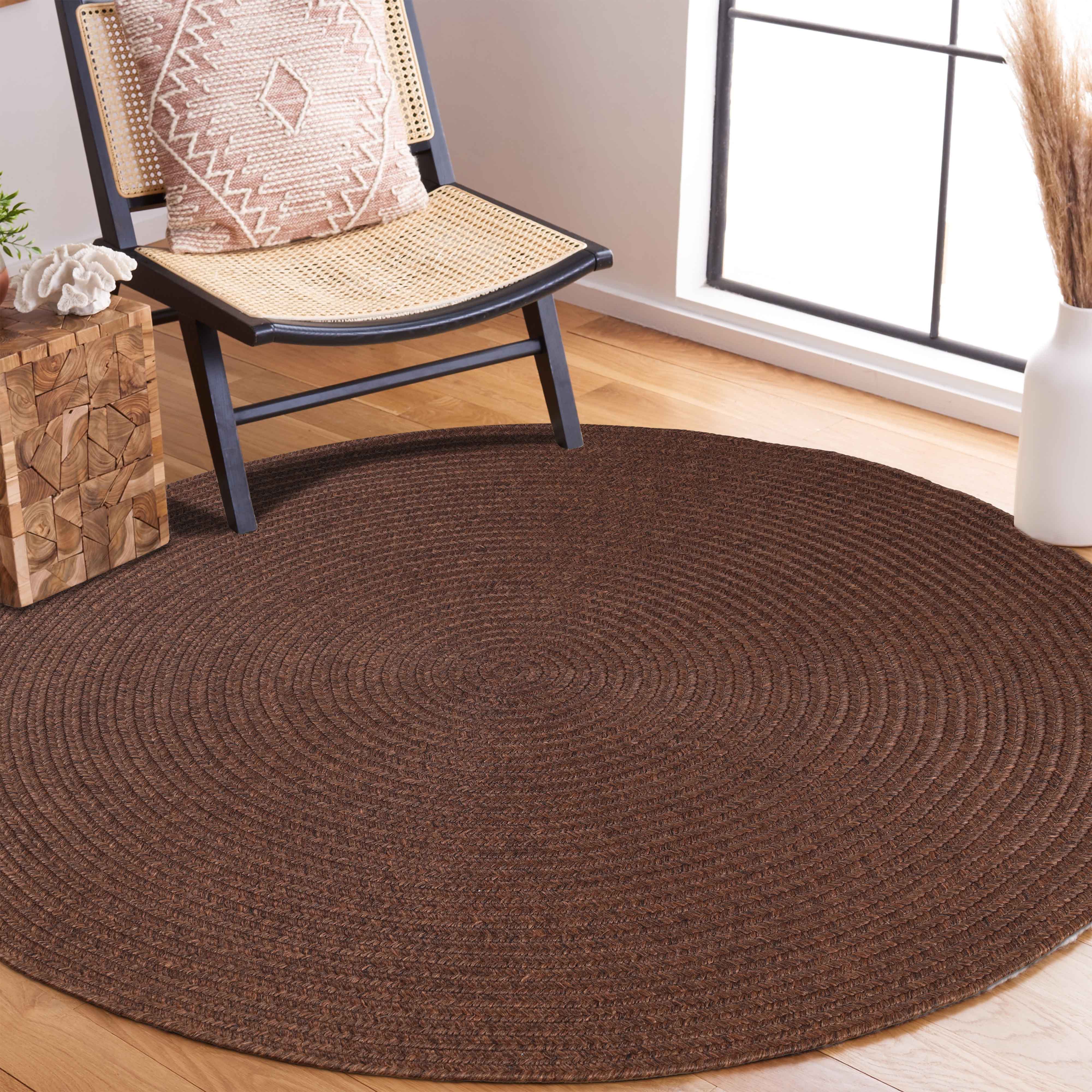 Bohemian Braided Round Area Rug - Indoor/Outdoor Solid Design for Living Room, Bedroom, Patio & Deck Decor