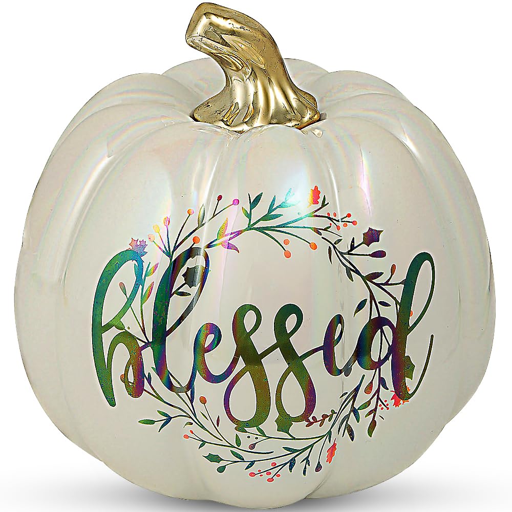 Blessed Pumpkin Tabletop Decoration - Fall Harvest Thanksgiving Decor for Home, Mantels & Centerpieces - Autumn Seasonal Decorations for Tables, Parties & Celebrations - Perfect for Thanksgiving Dinner, Halloween Decor & Harvest Festival Centerpiece (1 Piece)