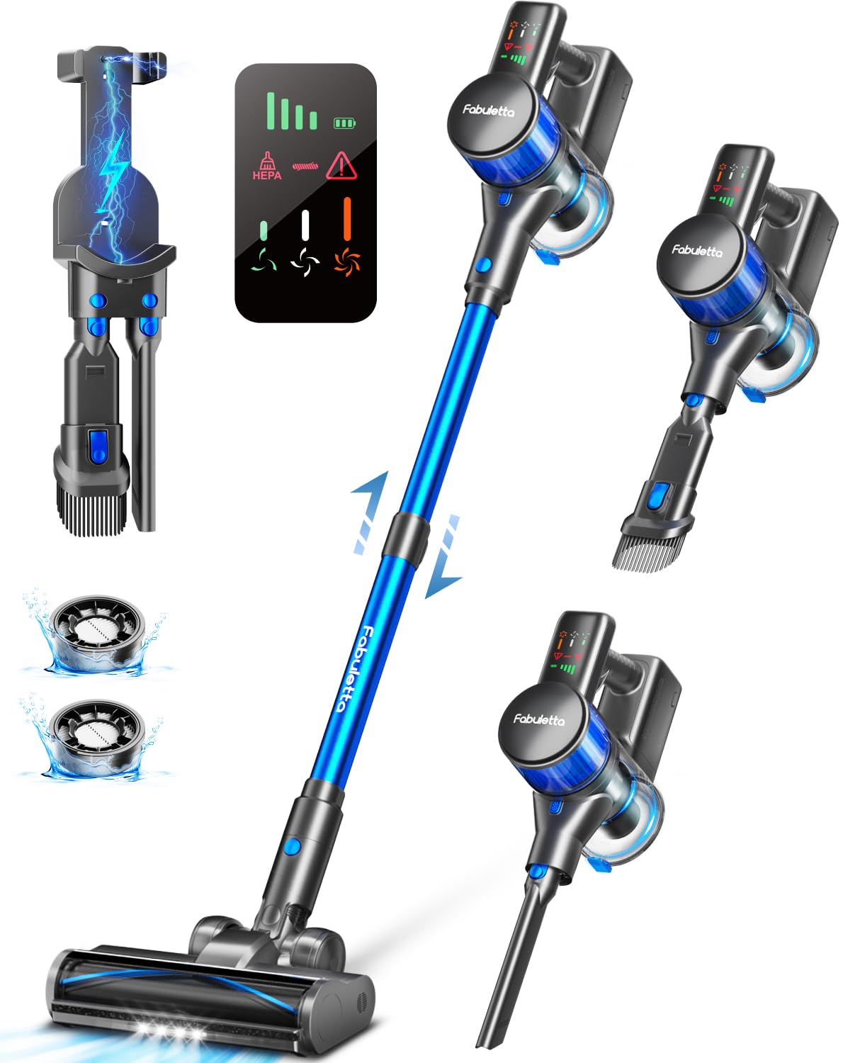 FABULETTA Cordless Stick Vacuum Cleaner - 500W Brushless Motor, Lightweight & Rechargeable for Home Use, 55 Min Runtime - Perfect for Pet Hair, Carpet, Hard Floors (Deep Blue) | Ideal for Quick Cleanups, Stairs, Cars & Daily Household Cleaning