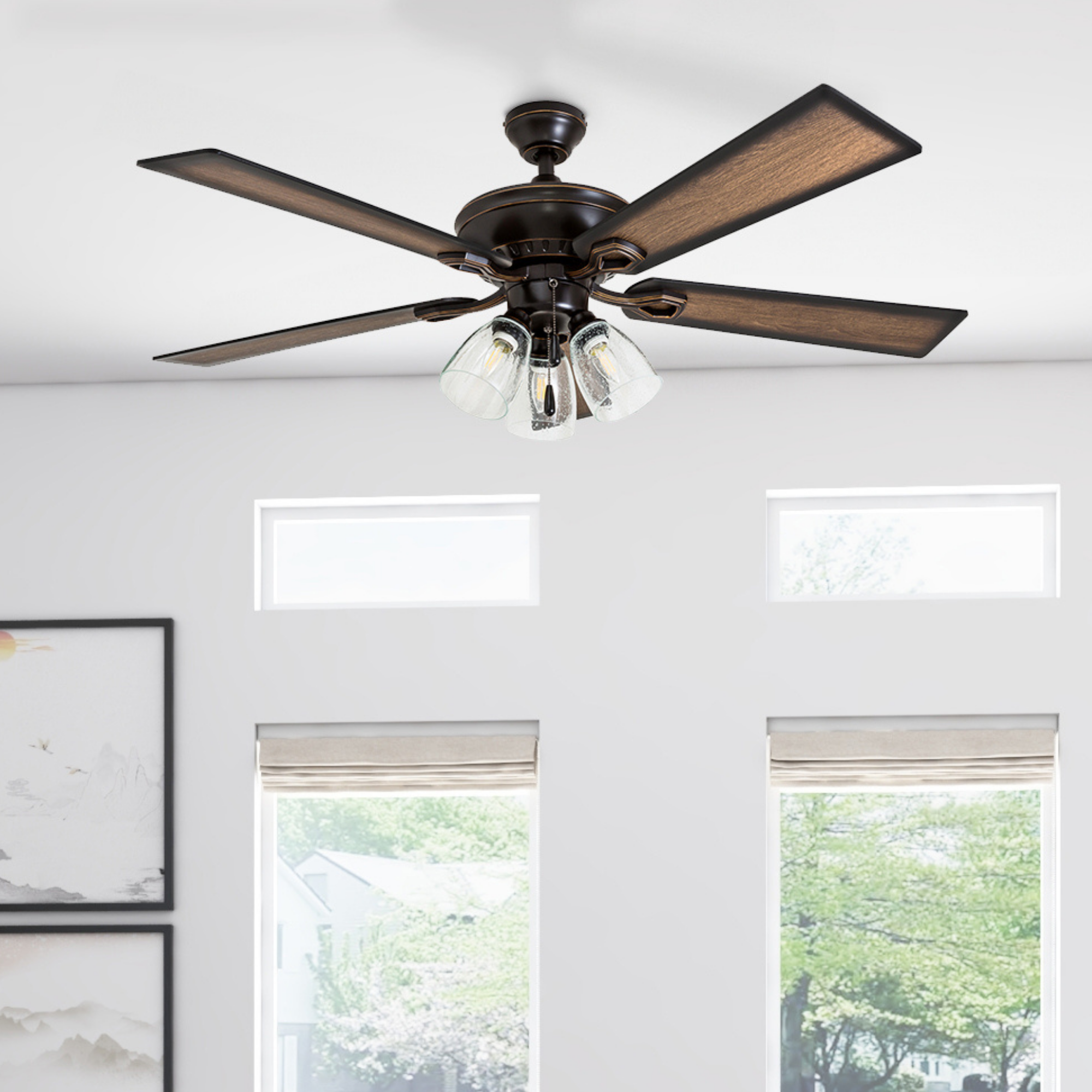 52 Inch Glenmont Oil Rubbed Bronze Ceiling Fan with Pull Chain - Perfect for Living Room, Bedroom, and Outdoor Patio Cooling