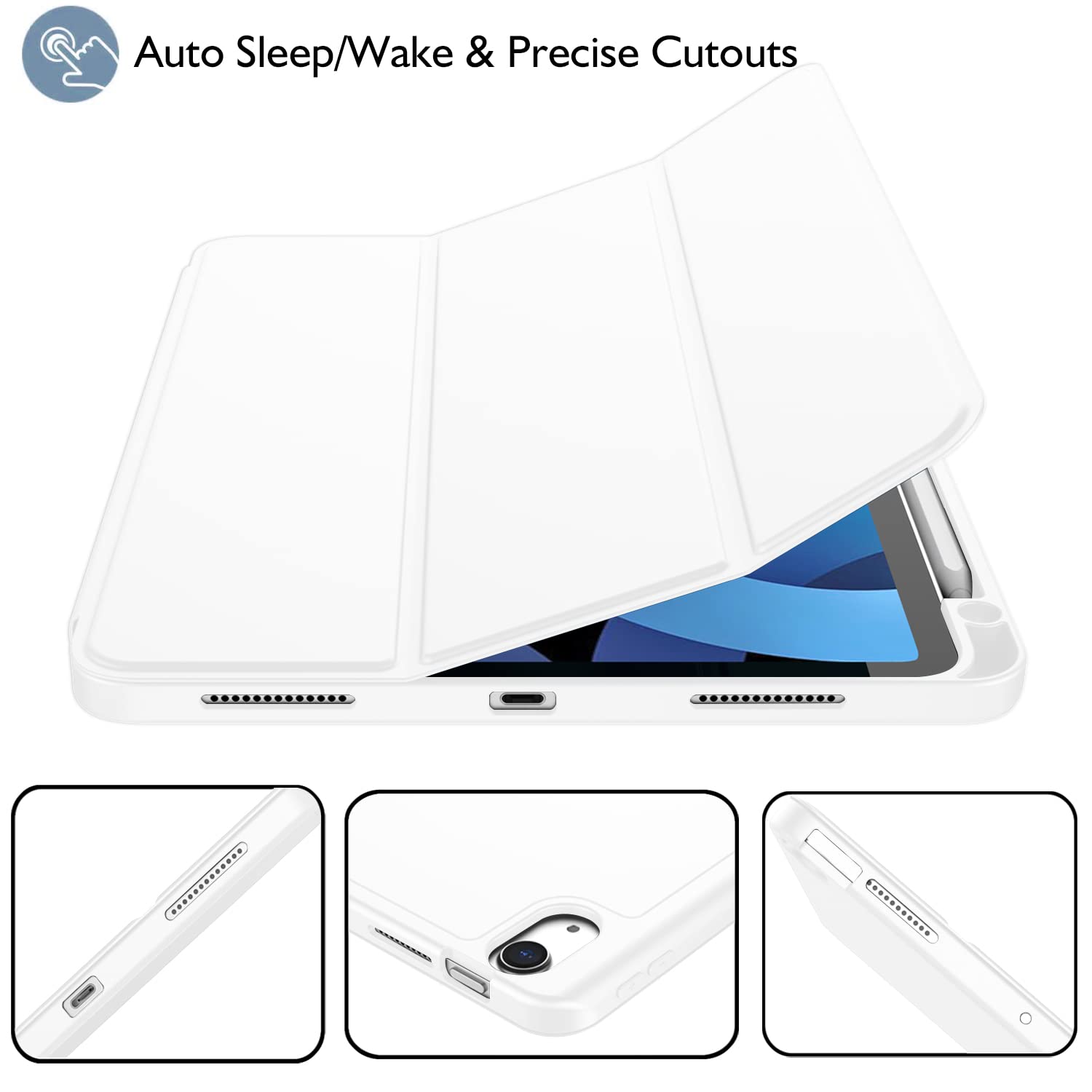ZryXal iPad Air 11 Inch Case M3 2025 / M2 2024 - Compatible with iPad Air 5th & 4th Gen 10.9 Inch (2022/2020) - Protective Cover with Touch ID Support & Auto Wake/Sleep Feature (White) - Perfect for Work, Travel, and Daily Use