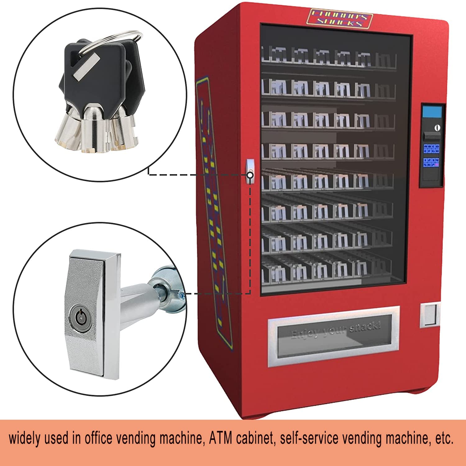 2 Pcs T-Handle Vending Machine Locks with Keys - Keyed Alike for Soda & Snack Machines - Heavy Duty Commercial Security Locks for Vending Business, Arcades & Convenience Stores