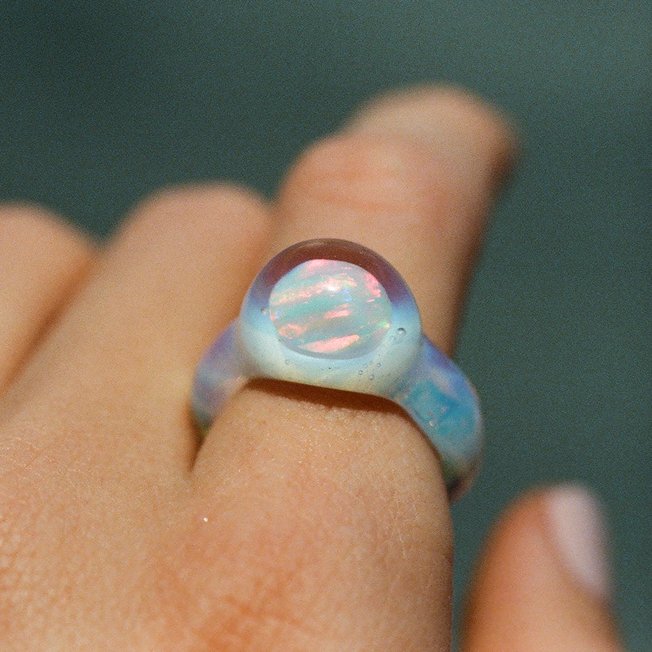 Elegant Small Opal Glass Ring for Women – Dainty Bohemian Jewelry Gift for Her, Perfect for Everyday Wear & Special Occasions