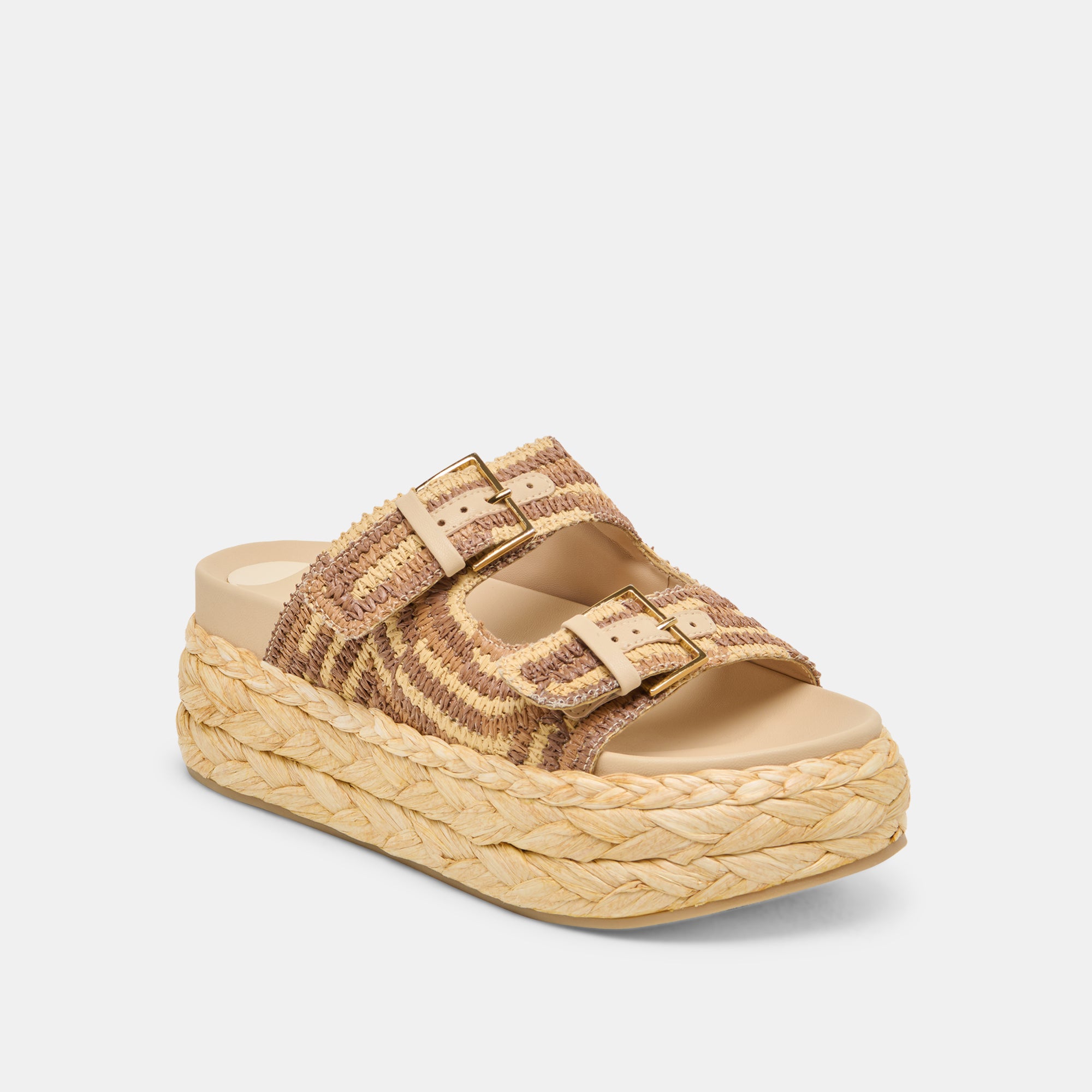 FALYN Women's Brown Woven Raffia Sandals - Comfortable Summer Beach Slides for Outdoor Walking & Vacation