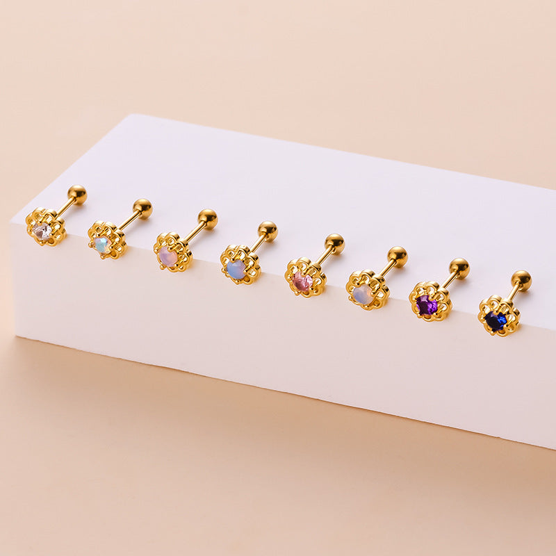 20G Cartilage Tiny Stud Earrings - Sunflower Opal Stud Earrings for Women | Dainty Gold Earrings for Daily Wear, Gift for Her, Perfect for Work & Special Occasions