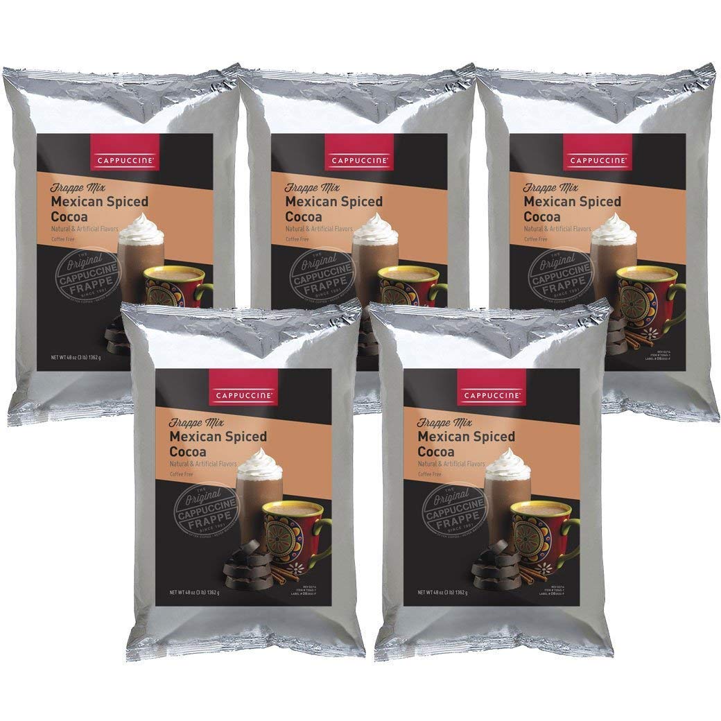 Premium Cappuccino Iced Coffee Frappe Mix - Mexican Spiced Cocoa Flavor (5 Bags) | Perfect for Cafes, Offices & Home Brewing | Delicious Cold Coffee Drink Solution
