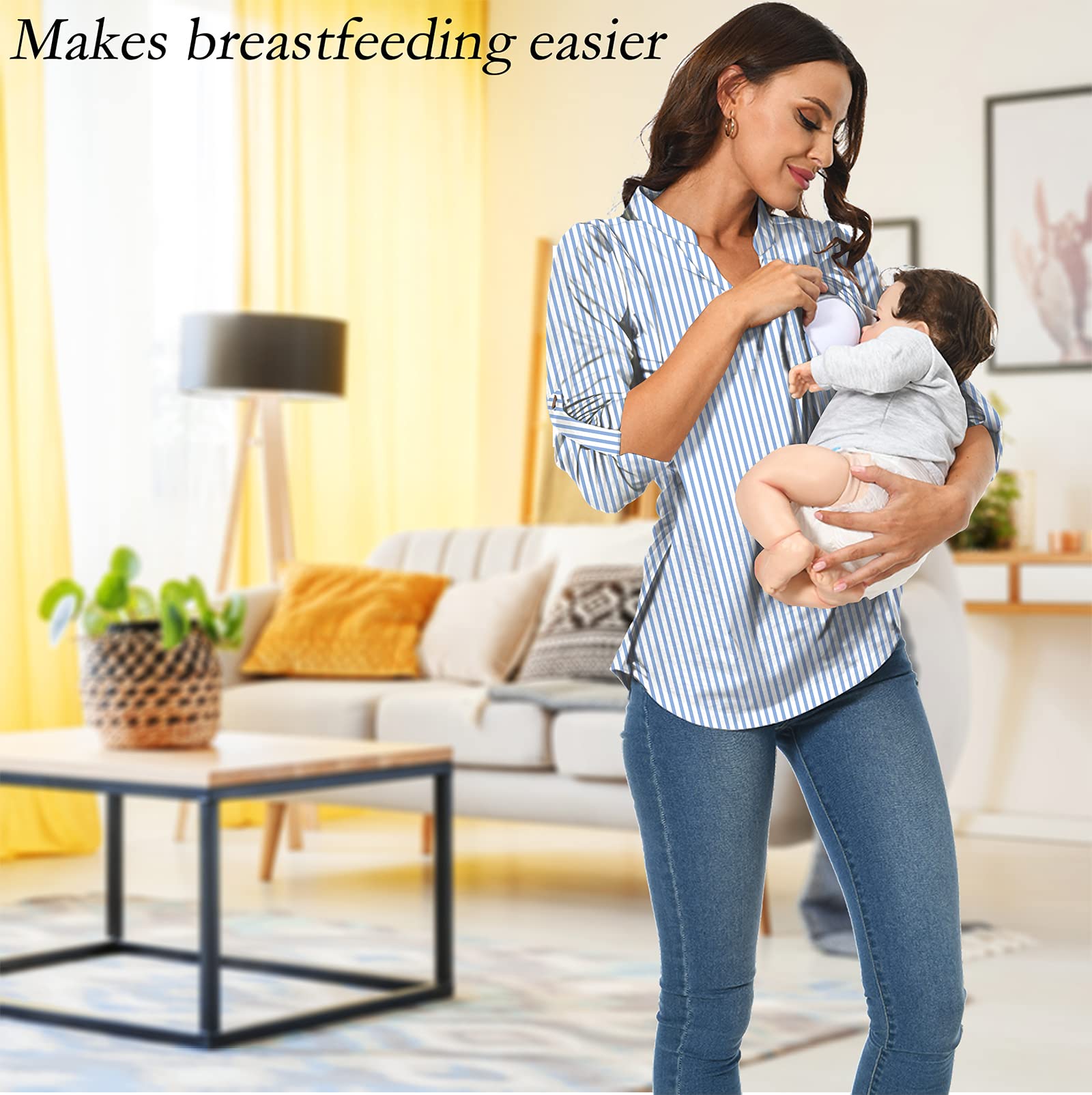 Women's Nursing Top Long Sleeve Breastfeeding Shirt - Maternity Work & Casual Clothes for Nursing Moms - Perfect for Office, Outings and Comfortable Breastfeeding