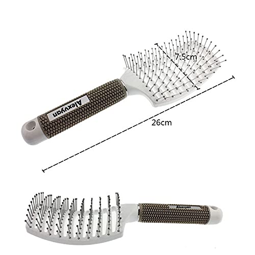 Frackson Hair Scalp Massage Comb - Nylon Bristle Detangling Hair Brush for Women - Wet & Curly Hair Care - Salon Styling Tool (White) - Perfect for Home Use, Travel & Professional Hairdressing