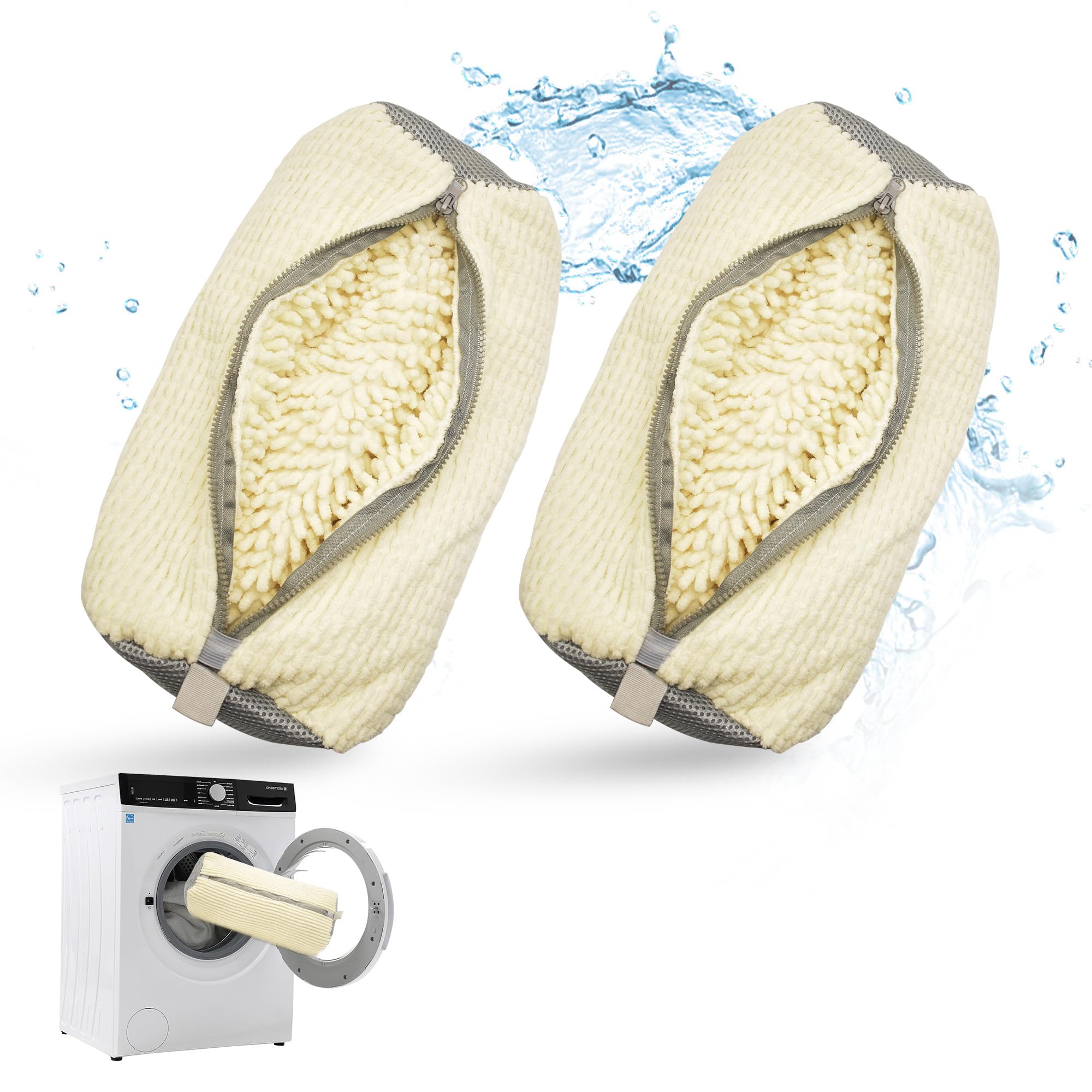 2pcs Reusable Shoe Washing Machine Bags for Washer & Dryer - Durable Laundry Cleaning Bags for Sneakers, Kids Shoes & Sports Shoes - Perfect for Gym, Travel & Home Use (Beige)