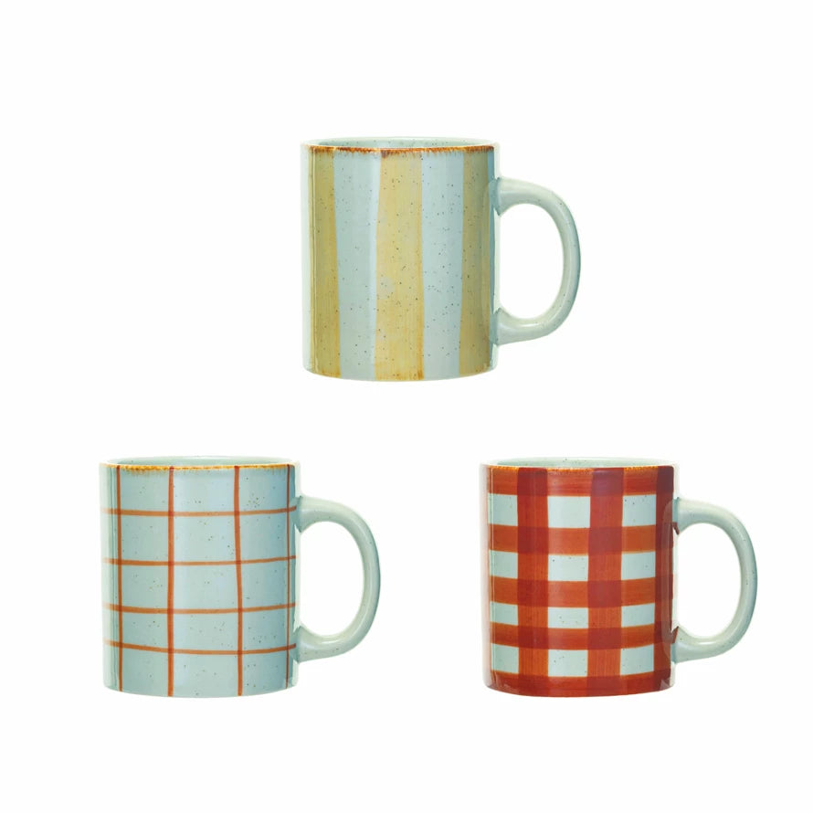 Premium Stoneware Striped Coffee Mugs Set - Handcrafted Ceramic Tea Cups for Home, Office & Gifts - Rustic Striped Design for Coffee, Tea & Hot Beverages
