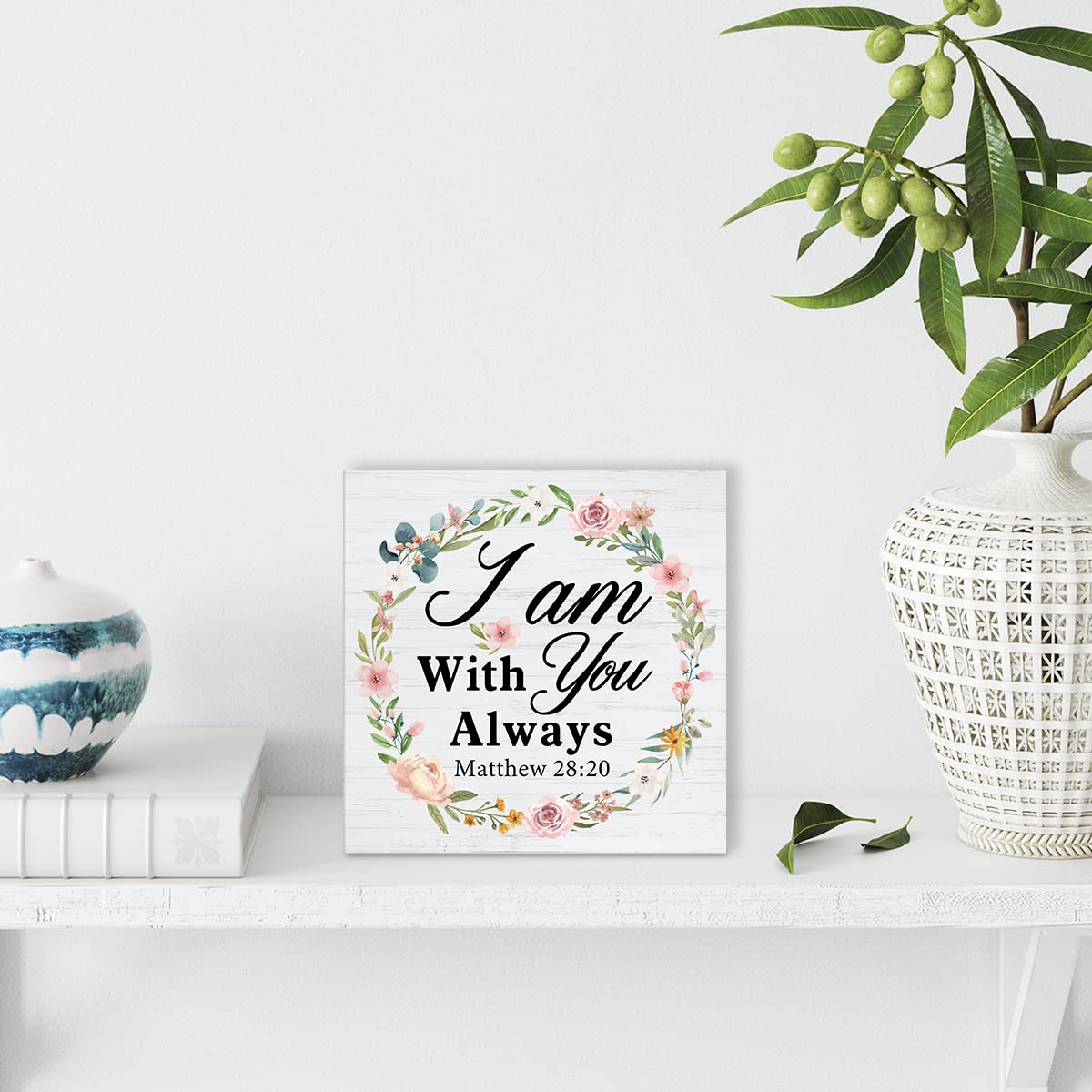 I Am with You Always Wooden Box Sign - Bible Verse Scripture Decor with Inspirational Sayings for Desk, Home Office, Shelf - Christian Gift & Wall Art for Faith-Based Spaces