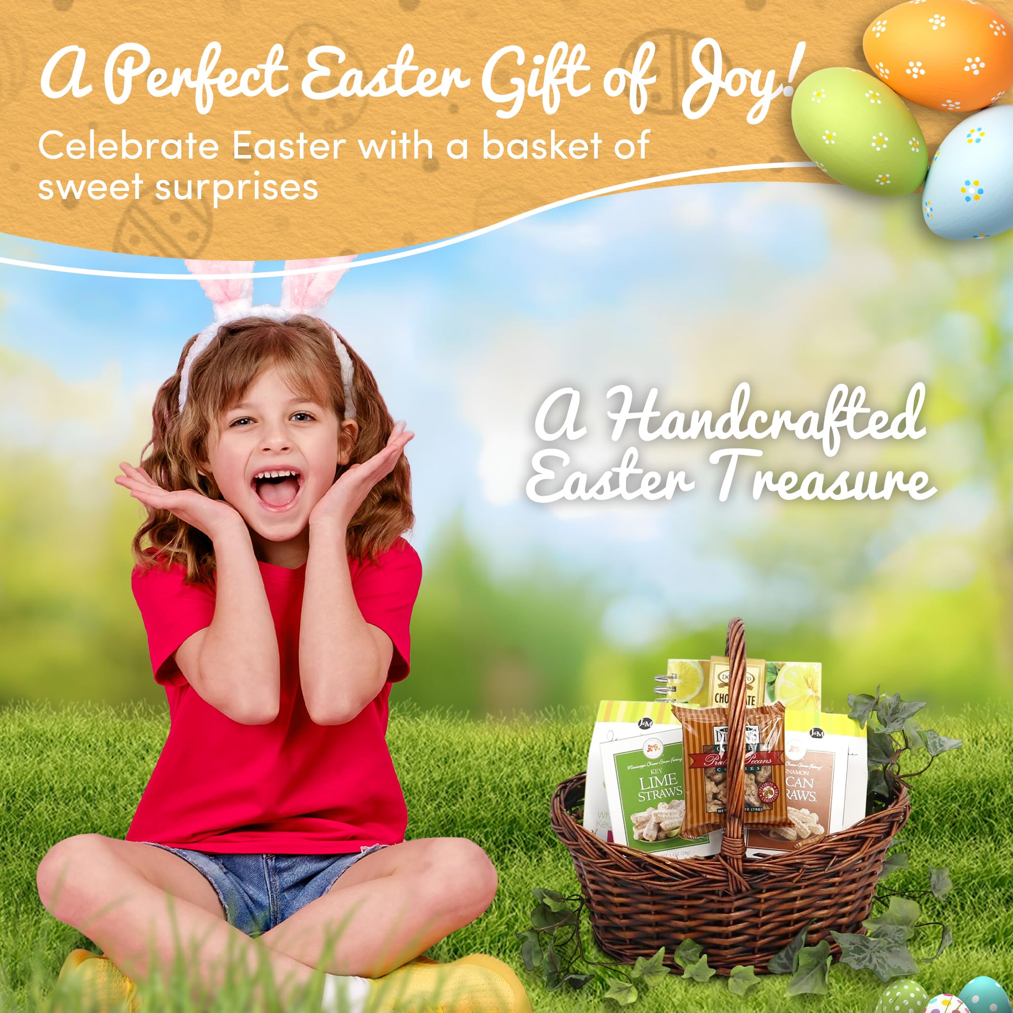 Easter Gift Basket for Kids & Adults - Thoughtful Easter Care Package with Variety Snacks | Easter Blessings Basket for Family Celebrations & Holiday Gifting