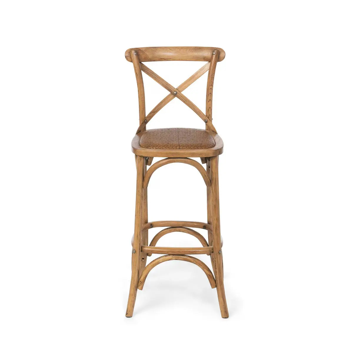 Rustic Cross Back Wood Bar Stool - Solid Hardwood Counter Height Stool for Kitchen Island, Dining Table & Home Bar - Farmhouse Style Seating for Indoor & Outdoor Use