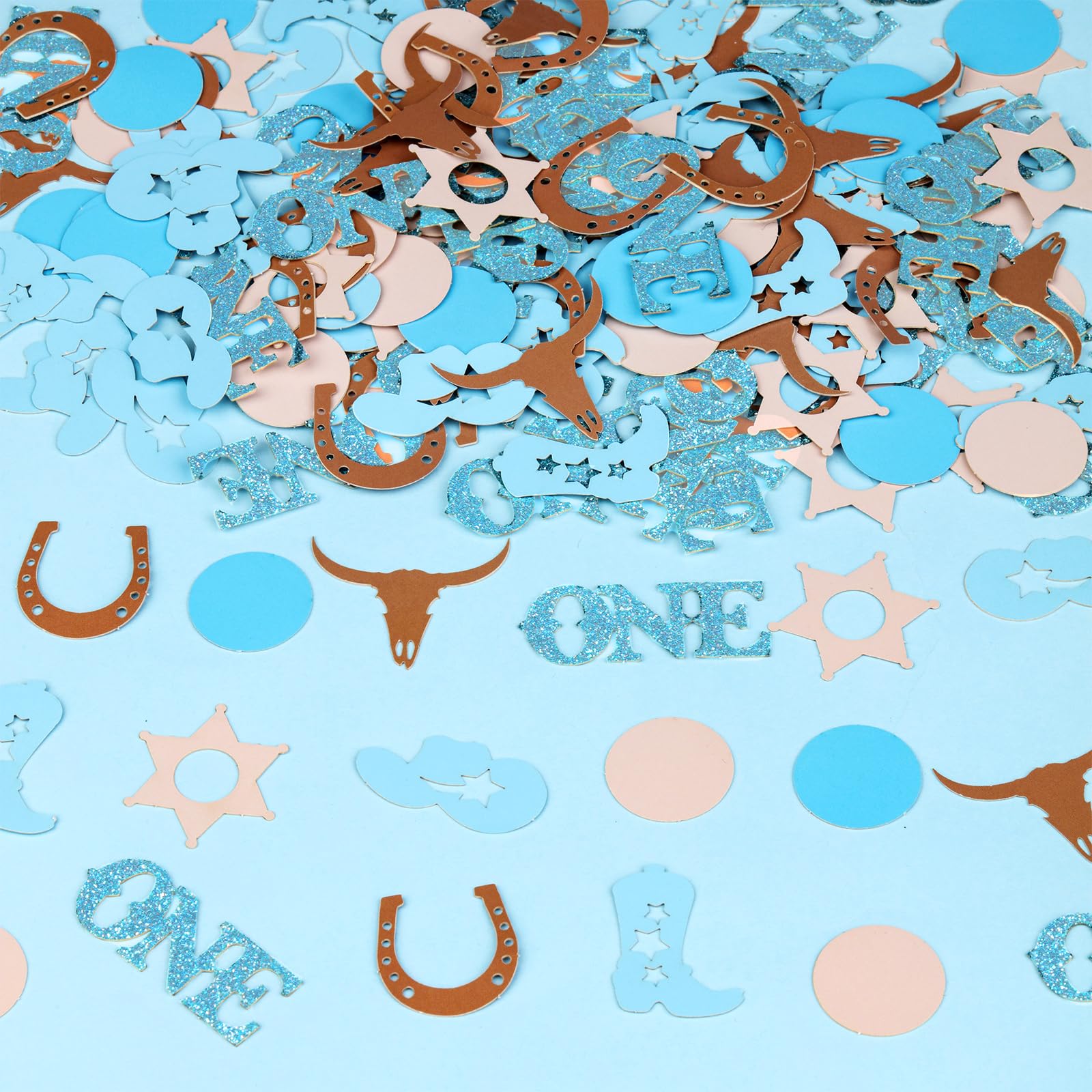 200PCS Western Cowboy Birthday Confetti - First Rodeo Party Decorations for Boys in Blue | 1st Birthday Table Scatter Decor | Perfect for Cowboy Themed Parties, Baby Showers & Western Celebrations