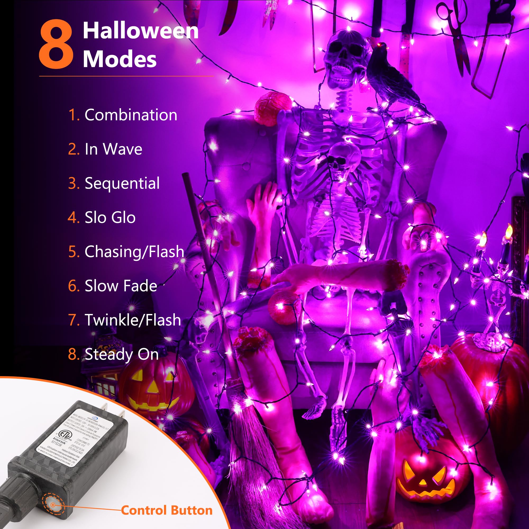 BrizLabs 66ft 200 LED Purple Halloween String Lights - Waterproof Outdoor/Indoor Fairy Lights with 8 Modes & Timer - Perfect for Halloween Decorations, Christmas Trees, Parties, Patio, Garden, and Home Decor