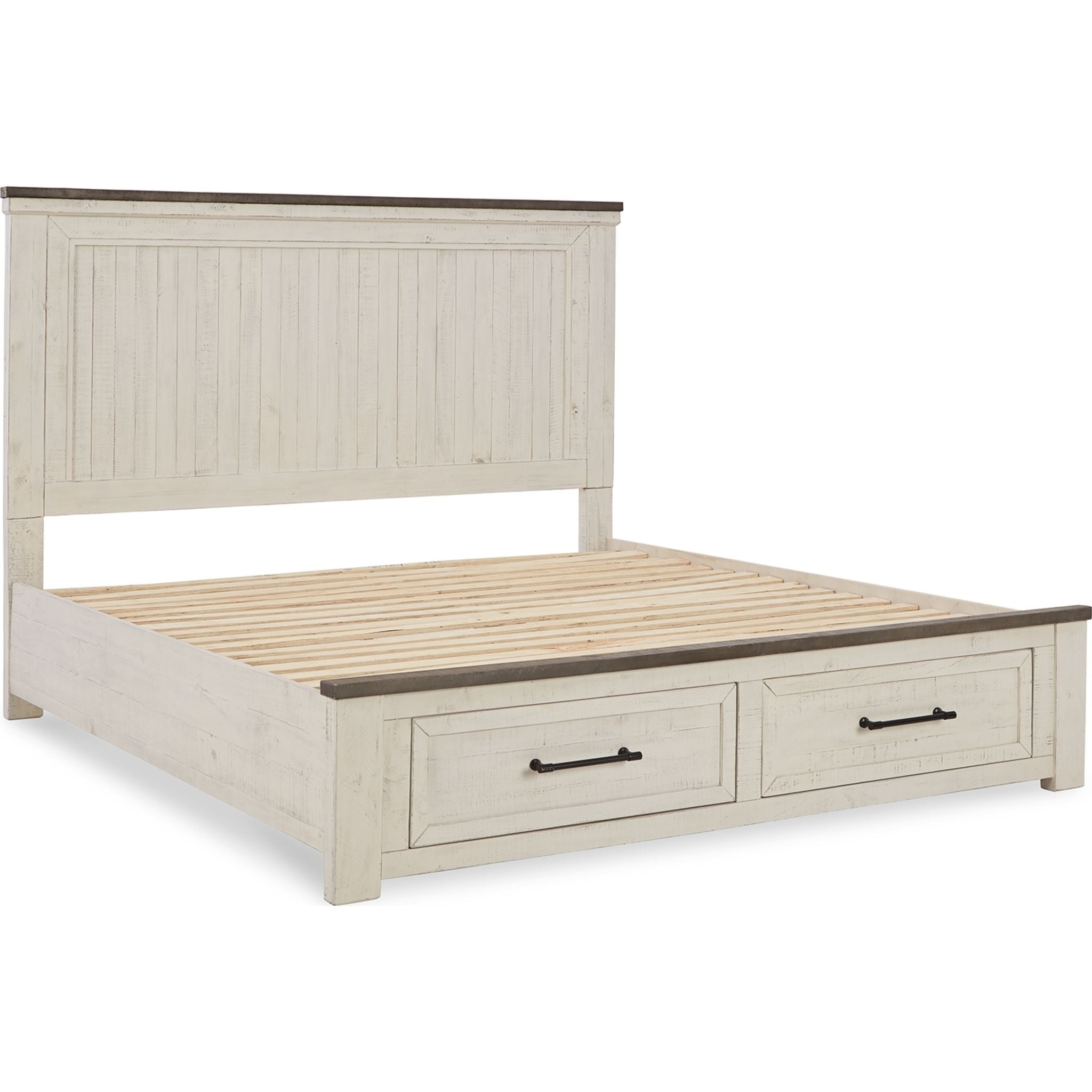 Brewgan King Panel Bed - Two Tone Wood Finish, Modern Platform Bed Frame with Headboard - Perfect for Master Bedroom & Guest Room Decor