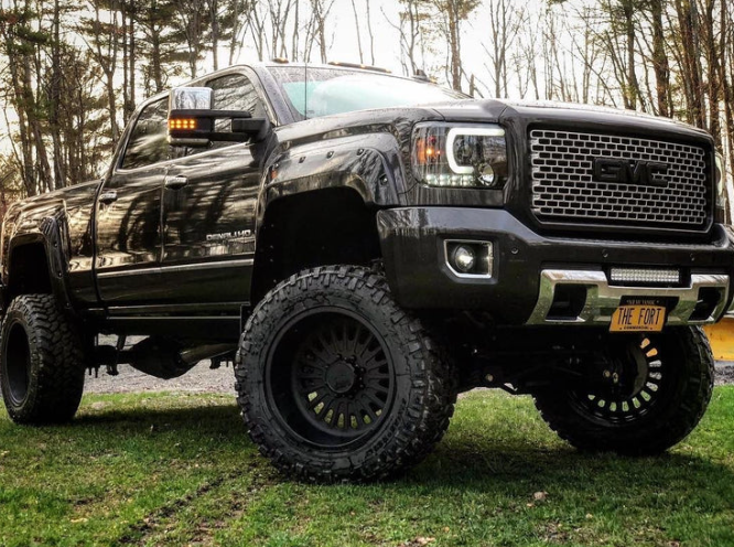 GMC Sierra & Denali 3500 2015-2019 Dually Projector Headlights with Smooth OLED DRLs & Halos - Smoked/Black Lens - Upgrade for Night Driving & Off-Road Use