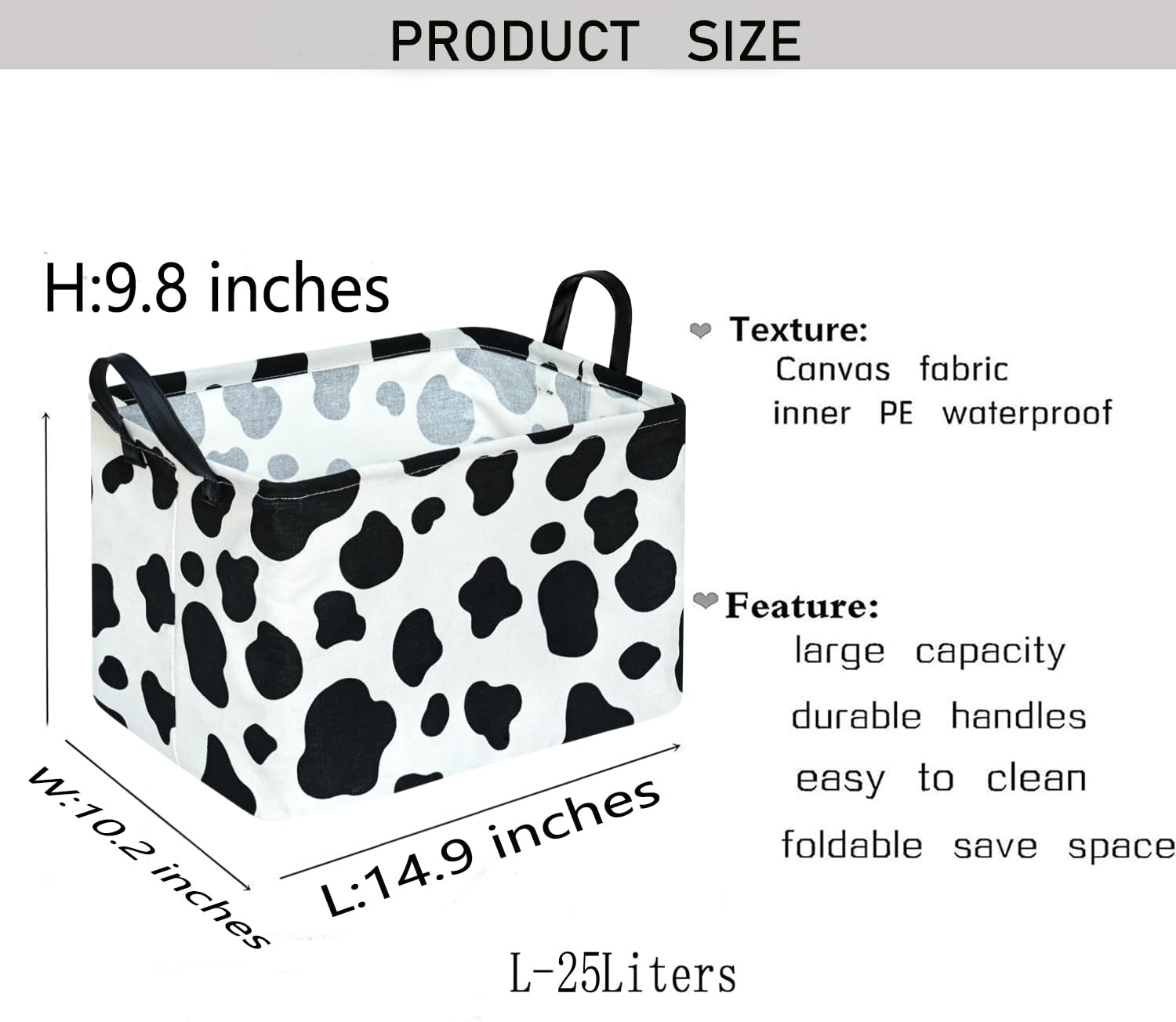 Waterproof Rectangle Toy Storage Bin - Nursery Hamper, Kids Bedroom Organizer, Laundry Basket with Cow Pattern | Perfect for Baby Gifts, Closet Decor & Home Organization