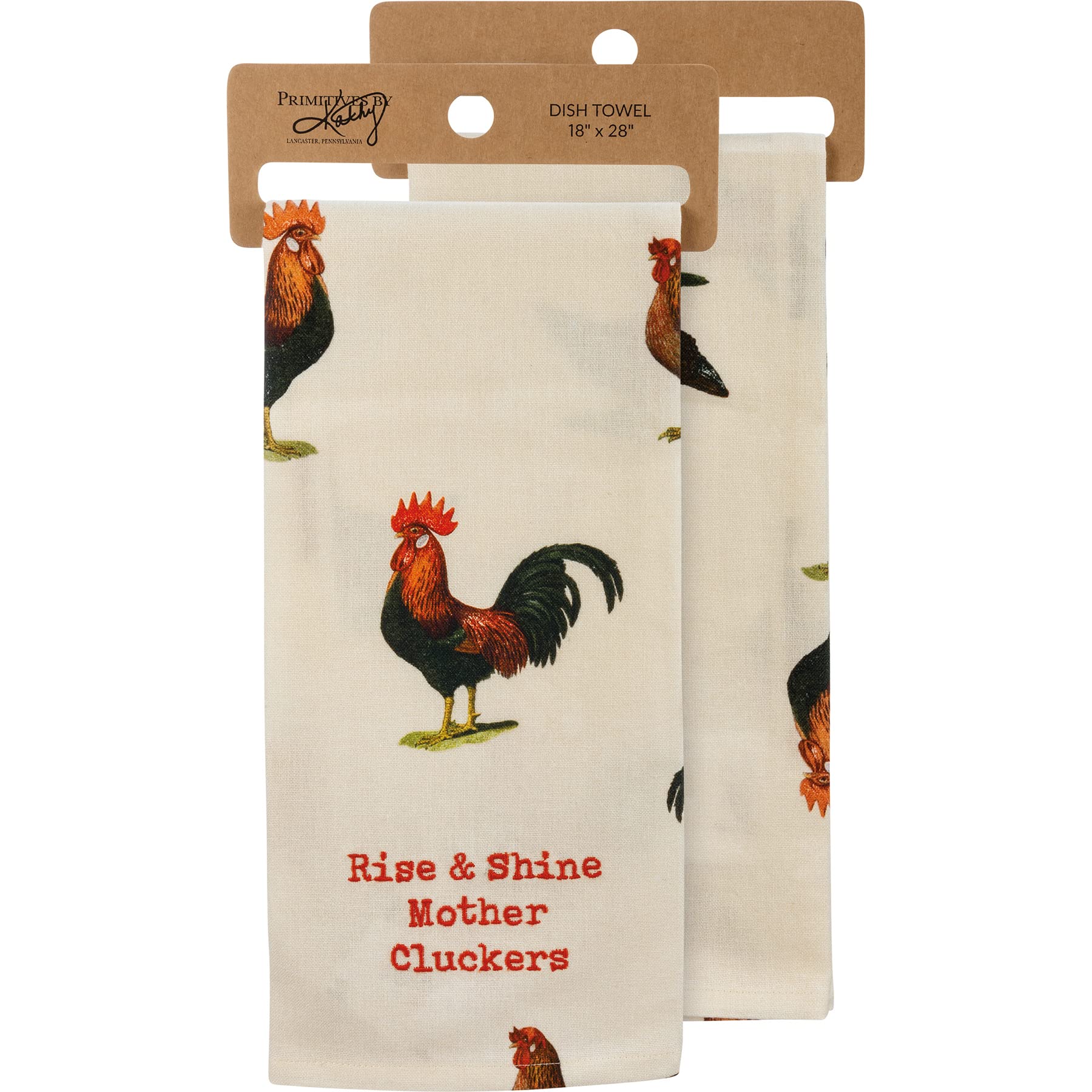 Primitives by Kathy Rise & Shine Mother Cluckers Farmhouse Kitchen Towel - Vintage Rooster Decor for Country Kitchen, Cozy Home & Farmhouse Style