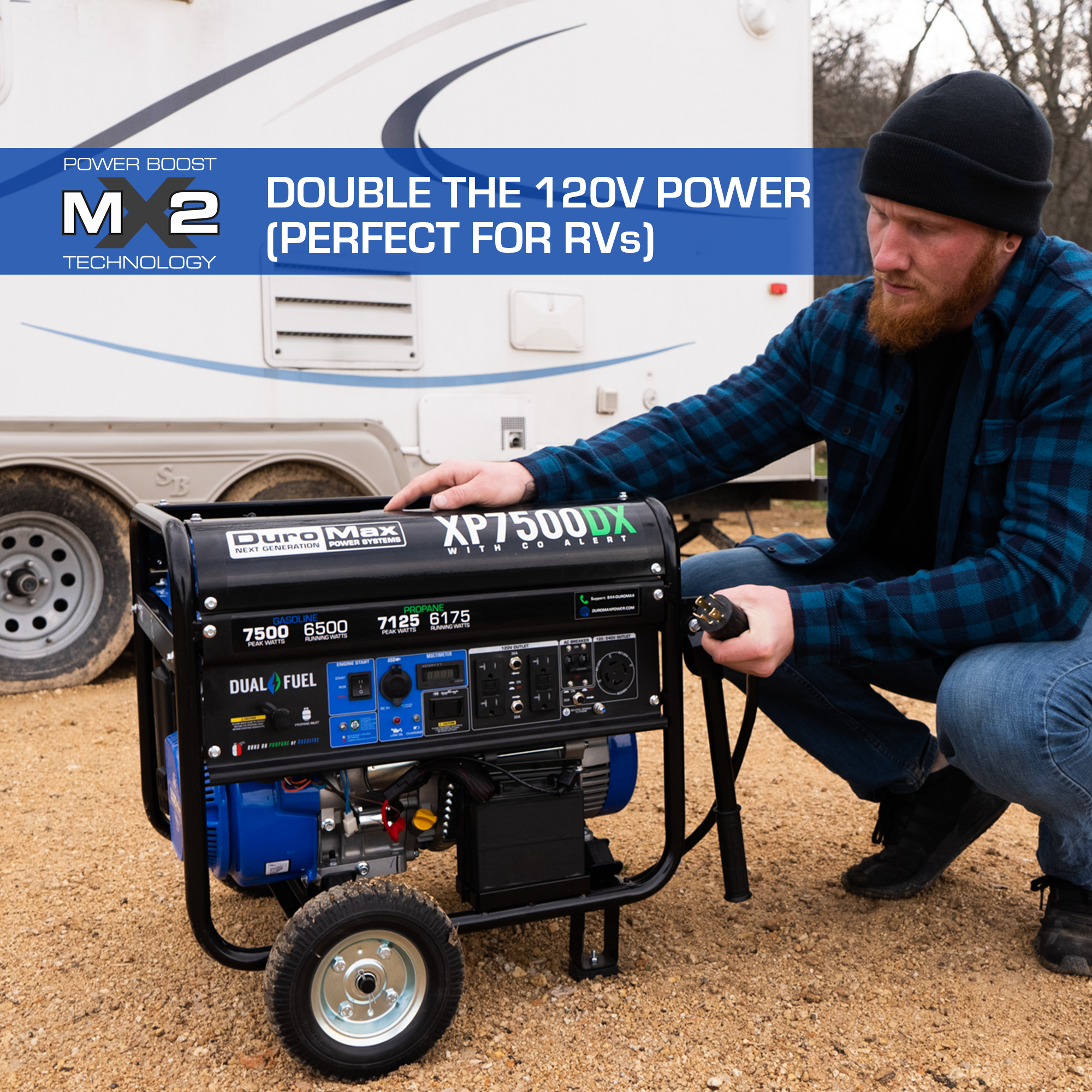 7,500 Watt Dual Fuel Portable Generator with CO Alert - Reliable Backup Power for Home, Camping & Outdoor Emergencies