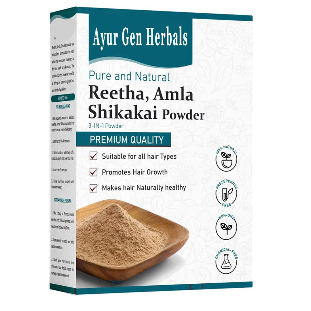 **Amla Reetha Shikakai Powder Combo Pack - 100% Pure Natural Hair Care for Hair Mask & Cleanser (100g) - Best for Deep Cleansing, Dandruff Control & Hair Growth**    *(Perfect for DIY Hair Masks, Scalp Treatments & Ayurvedic Hair Care Routine)*