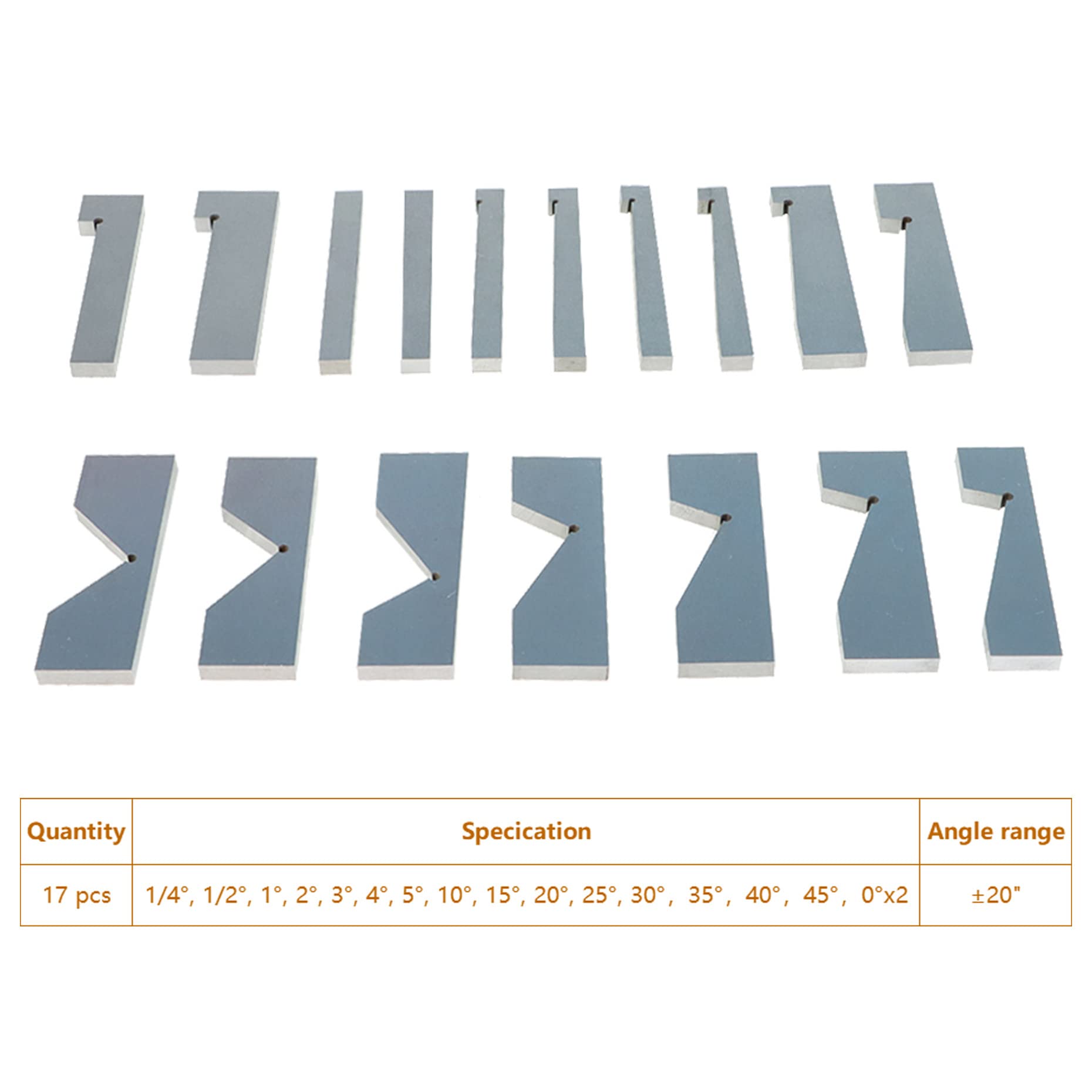 Kimllier 17-Piece Angle Plate Block Set - Precision Steel Gauge Blocks for Machinists (1/4° to 45°) with Storage Box | Ideal for Metalworking, Woodworking & Engineering Measurements