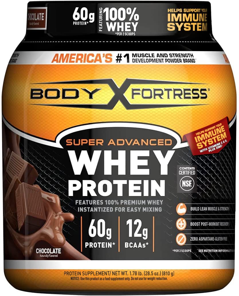 Body Fortress Super Advanced Whey Protein Powder - Chocolate Flavor 1.78lbs & BlenderBottle Classic 28oz Shaker Cup - Perfect for Post-Workout Recovery, Gym Nutrition & Muscle Building