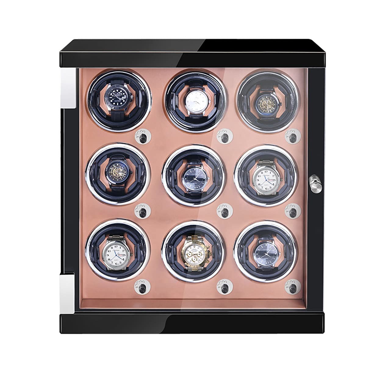 Premium Wooden Watch Winder Box for 9 Automatic Watches - LED Display Case with Quiet Japanese Mabuchi Motor - Luxury Piano Finish for Men & Women - Perfect for Watch Collectors & Jewelry Storage