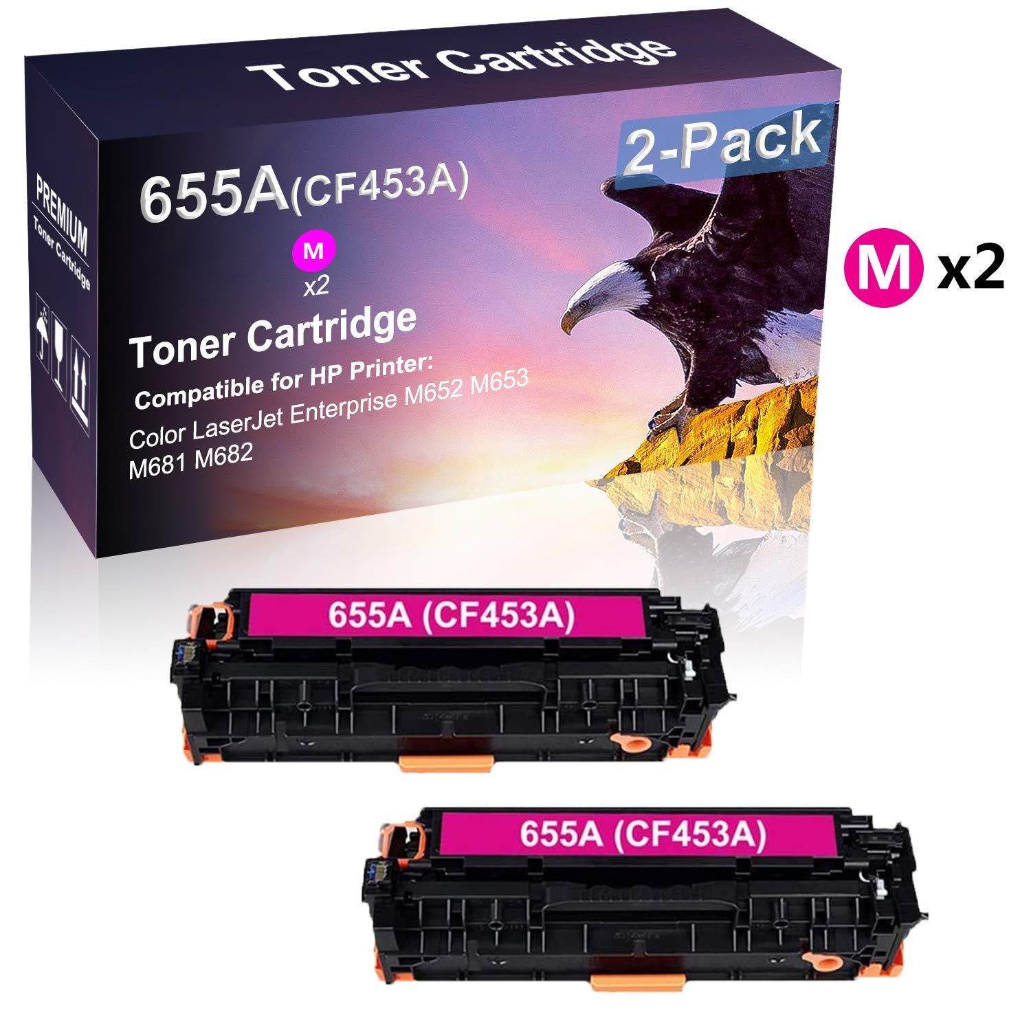 2 Pack High Yield CF453A Compatible Toner Cartridge (Magenta) for HP LaserJet Enterprise M652 M653 M681 M682 Printers - Office & Home Printing, Business Documents, Reports & Presentations