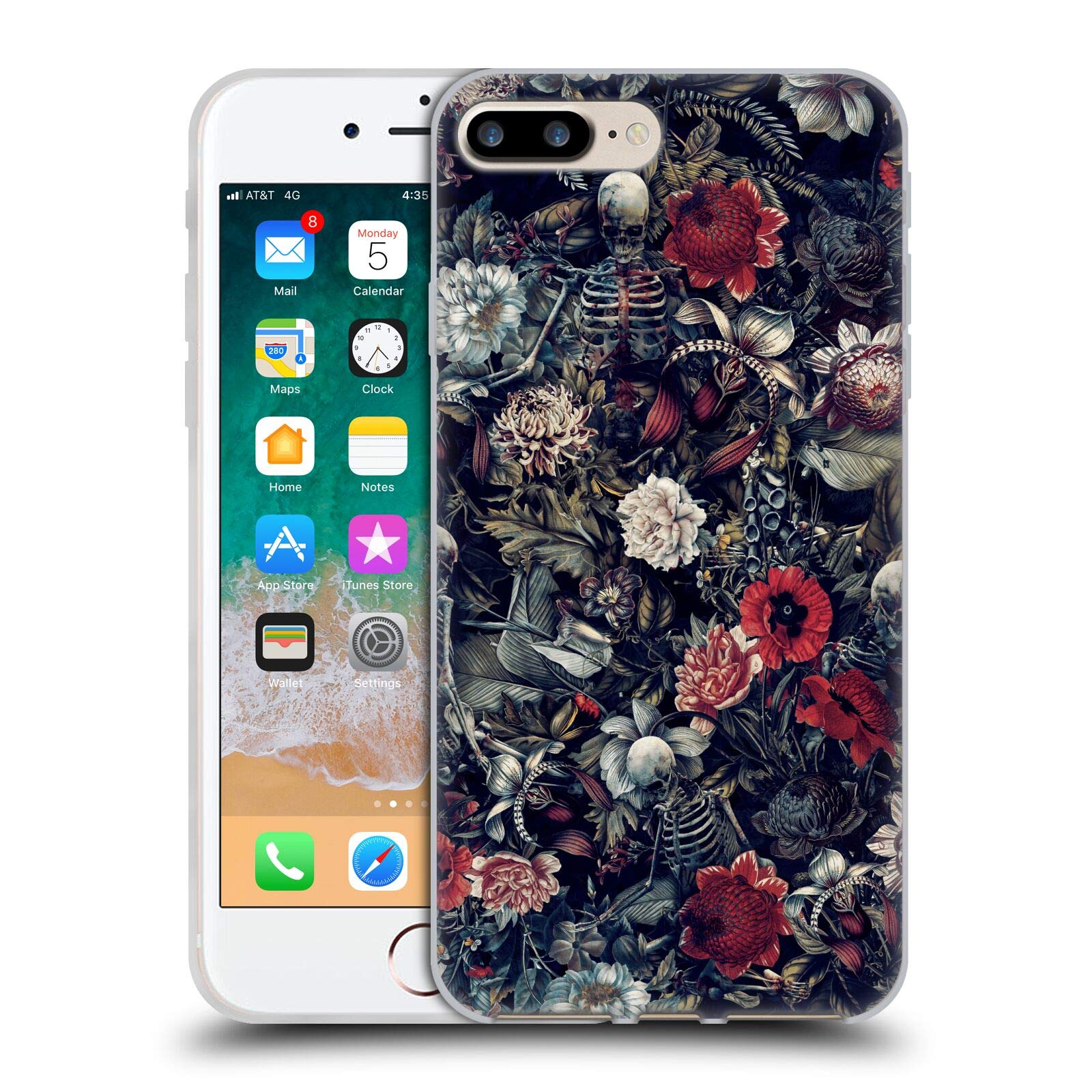 Officially Licensed Riza Peker Skeleton Zone Skulls 9 Soft Gel Phone Case Compatible with Apple iPhone 7 Plus/8 Plus - Protective Cover for Everyday Use, Gaming & Travel