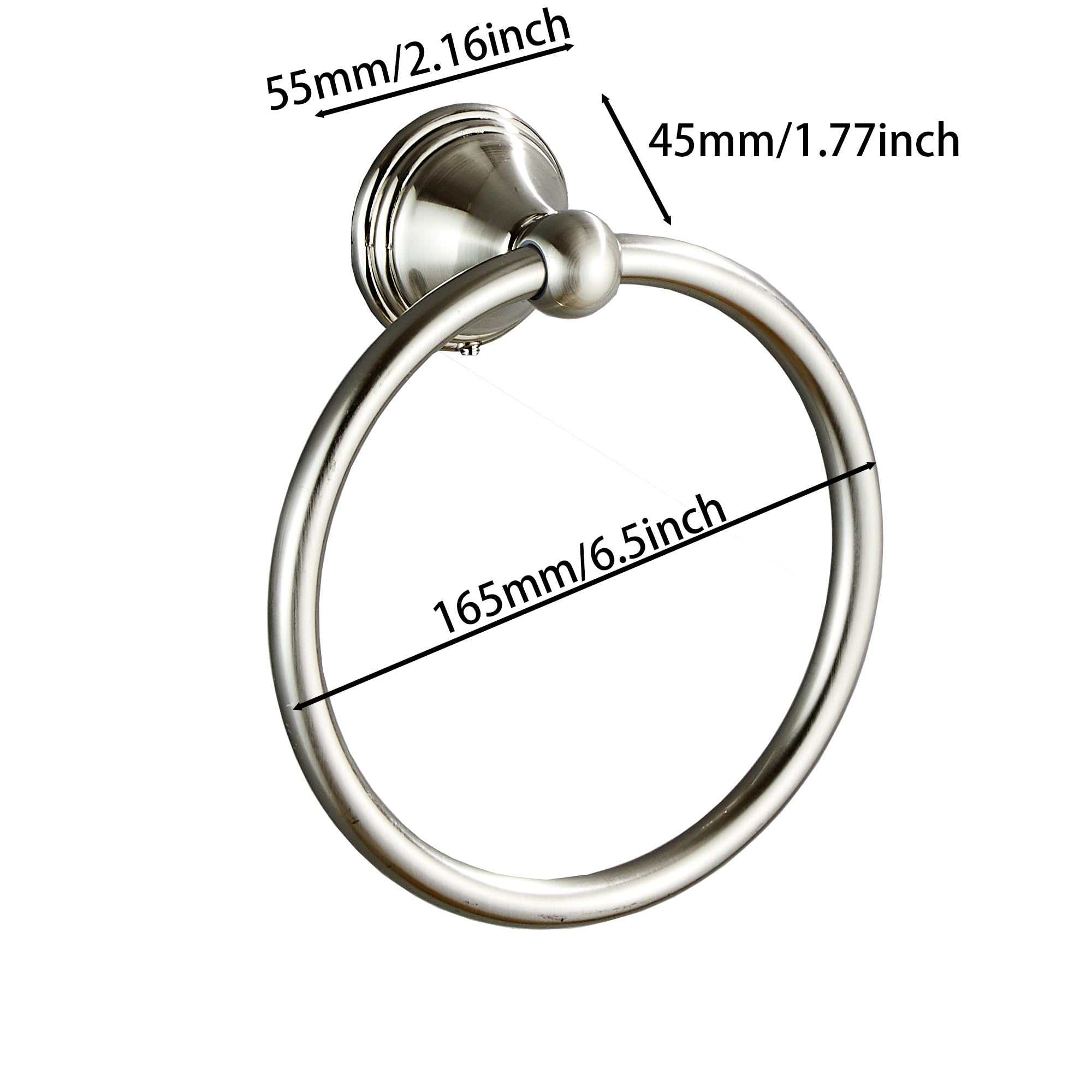 Brushed Nickel Towel Ring - Bathroom Wall Holder for Hand Towels | 1 Pack