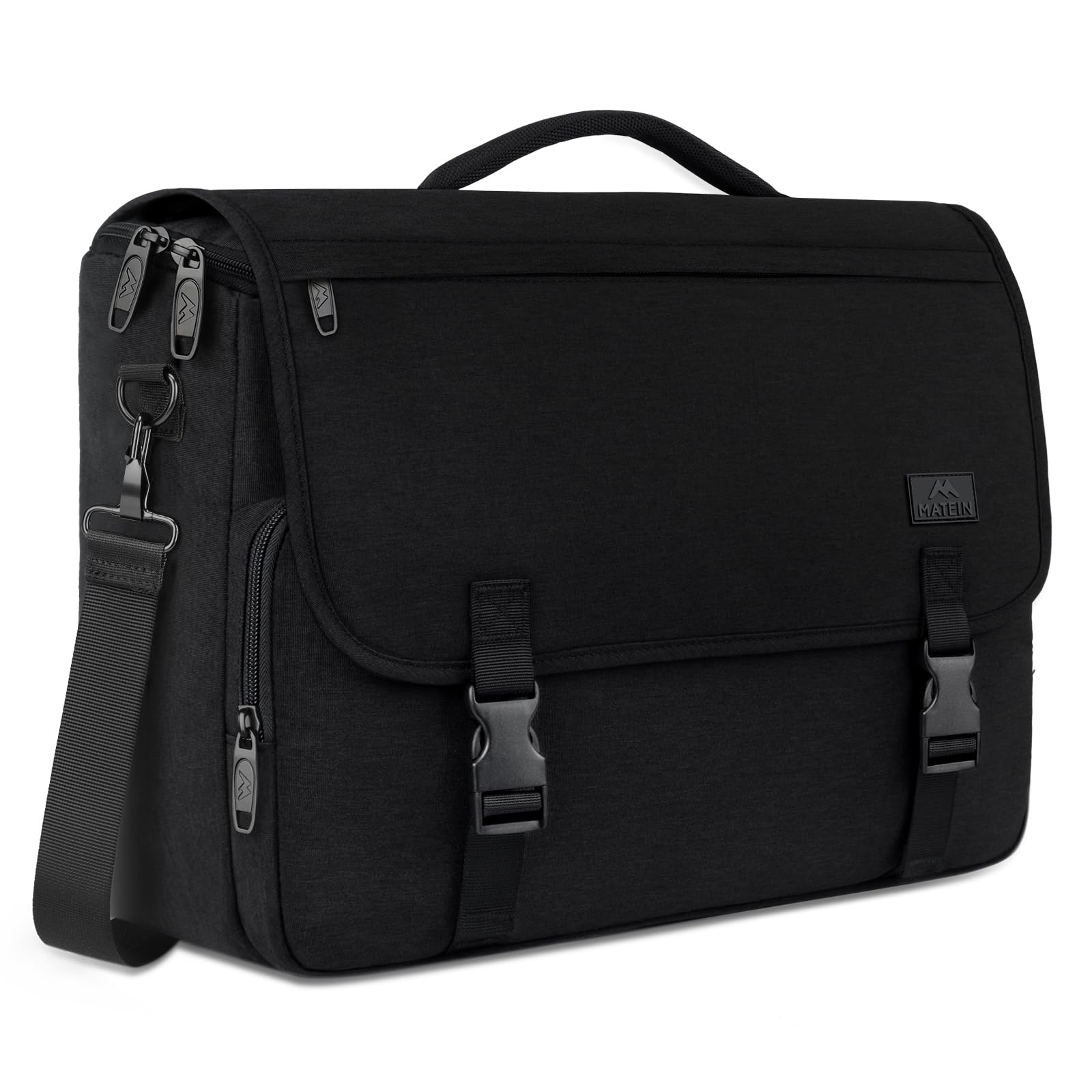 MATEIN Lightweight Water Resistant Messenger Bag for Men - 15.6 Inch Laptop Briefcase, Crossbody Satchel for Work, Office & School - Durable Computer Bag with Adjustable Shoulder Strap (Black) | Perfect for Business Travel, Commuting & Daily Use