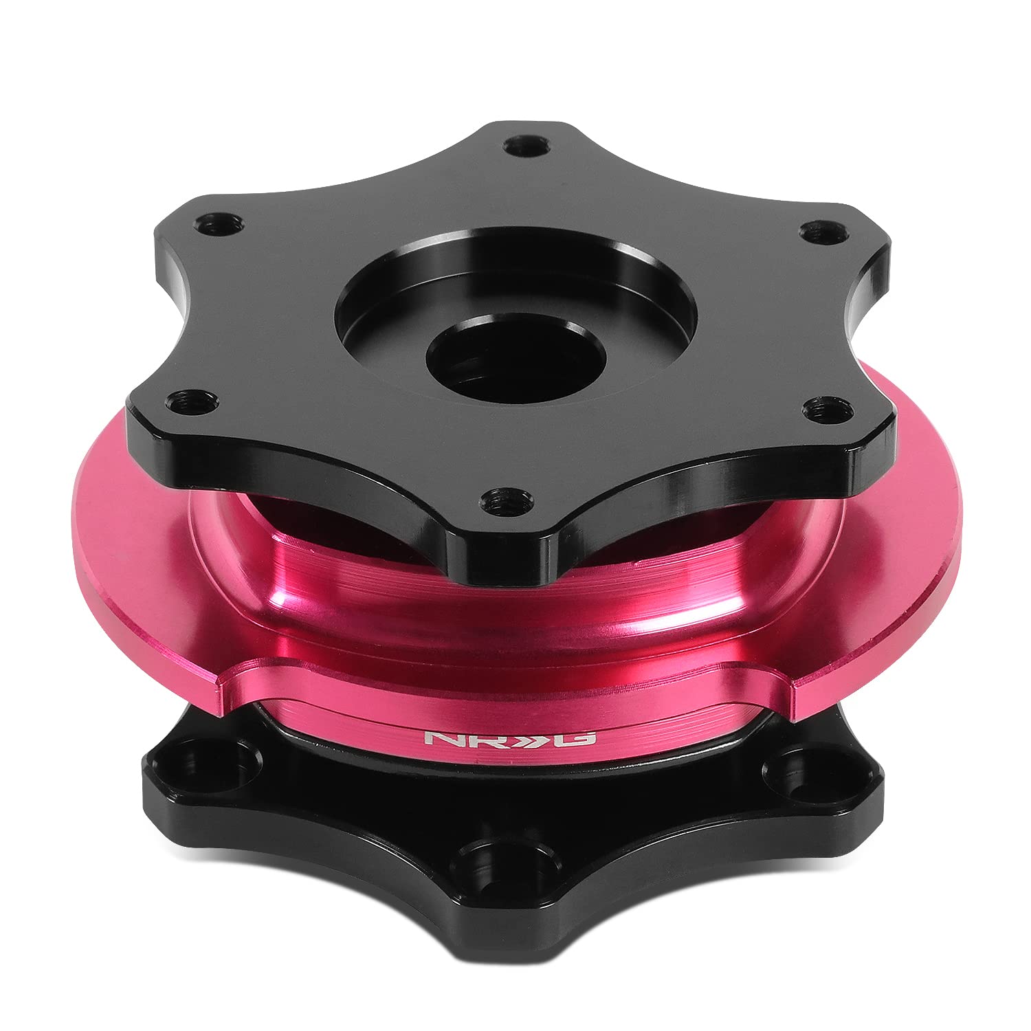 NRG Innovations SRK-R200BK-PK SFI 42.1 Certified D-Shaped 6-Bolt Steering Wheel Quick Release Adapter - Black with Pink Ring for Racing, Drifting & Simulator Setups