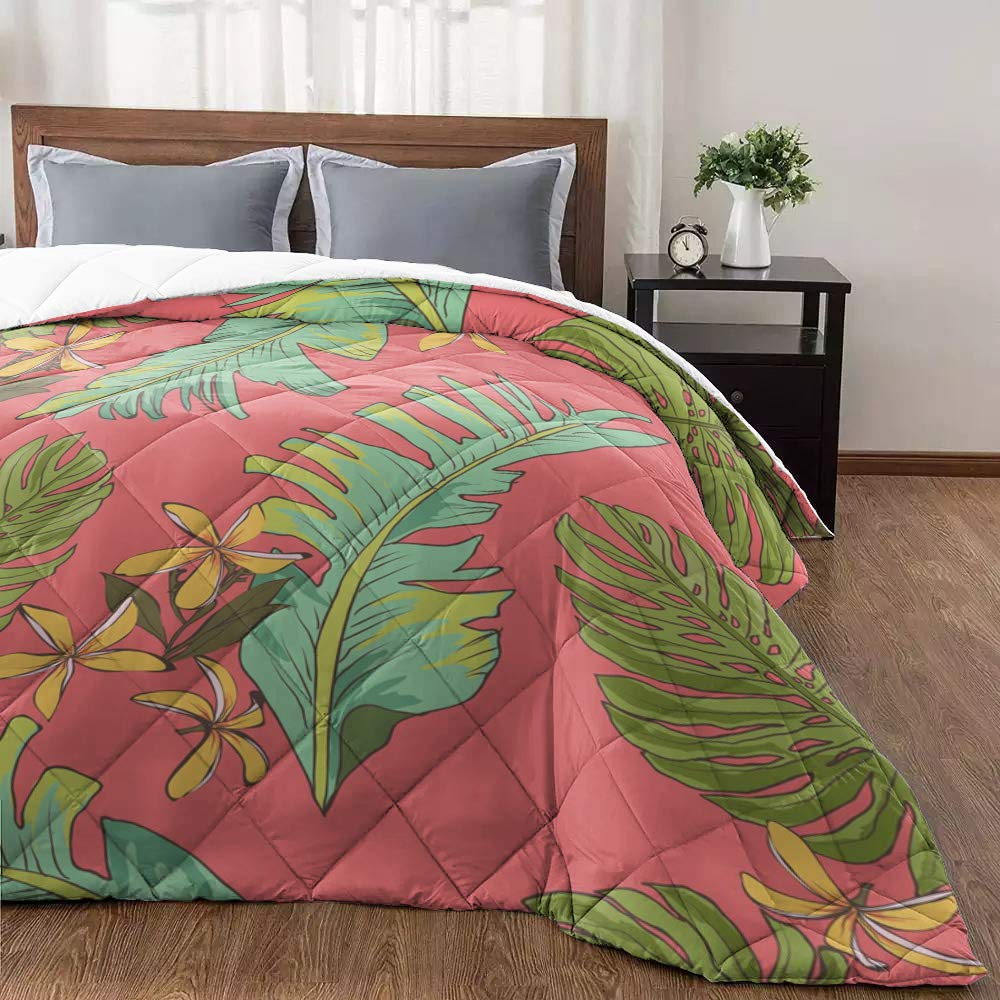 Tropical Banana Leaf Cotton Quilted Comforter - King Size 90x102 Inches - Super Soft & Warm Decorative Bedding for All Seasons - Perfect for Bed, Sofa & Couch