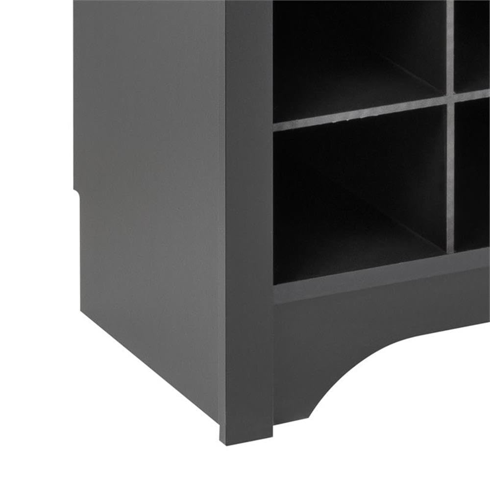 Prepac Black Hall Tree Entryway Storage Cabinet - 24 Shoe Cubbies & 6 Double Coat Hooks - 15.5