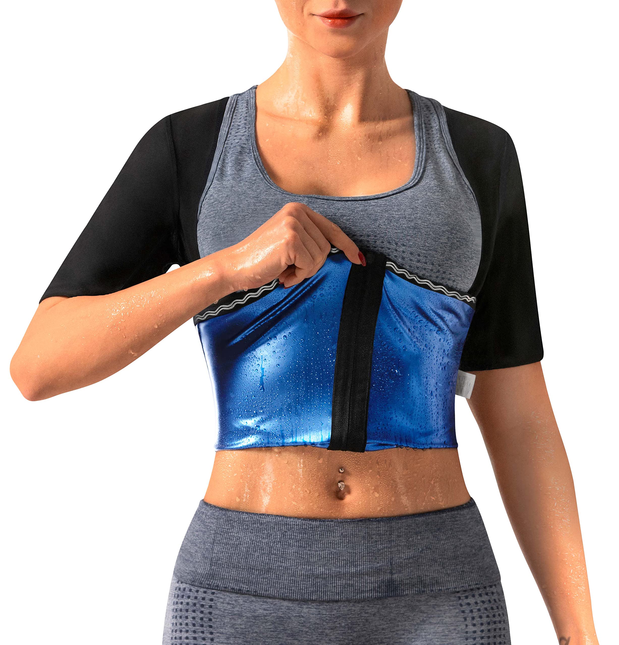 Women's Sauna Shirt for Weight Loss - Waist Trainer Sweat Vest with Zipper | Workout Body Shaper for Fitness, Gym & Sauna Sessions