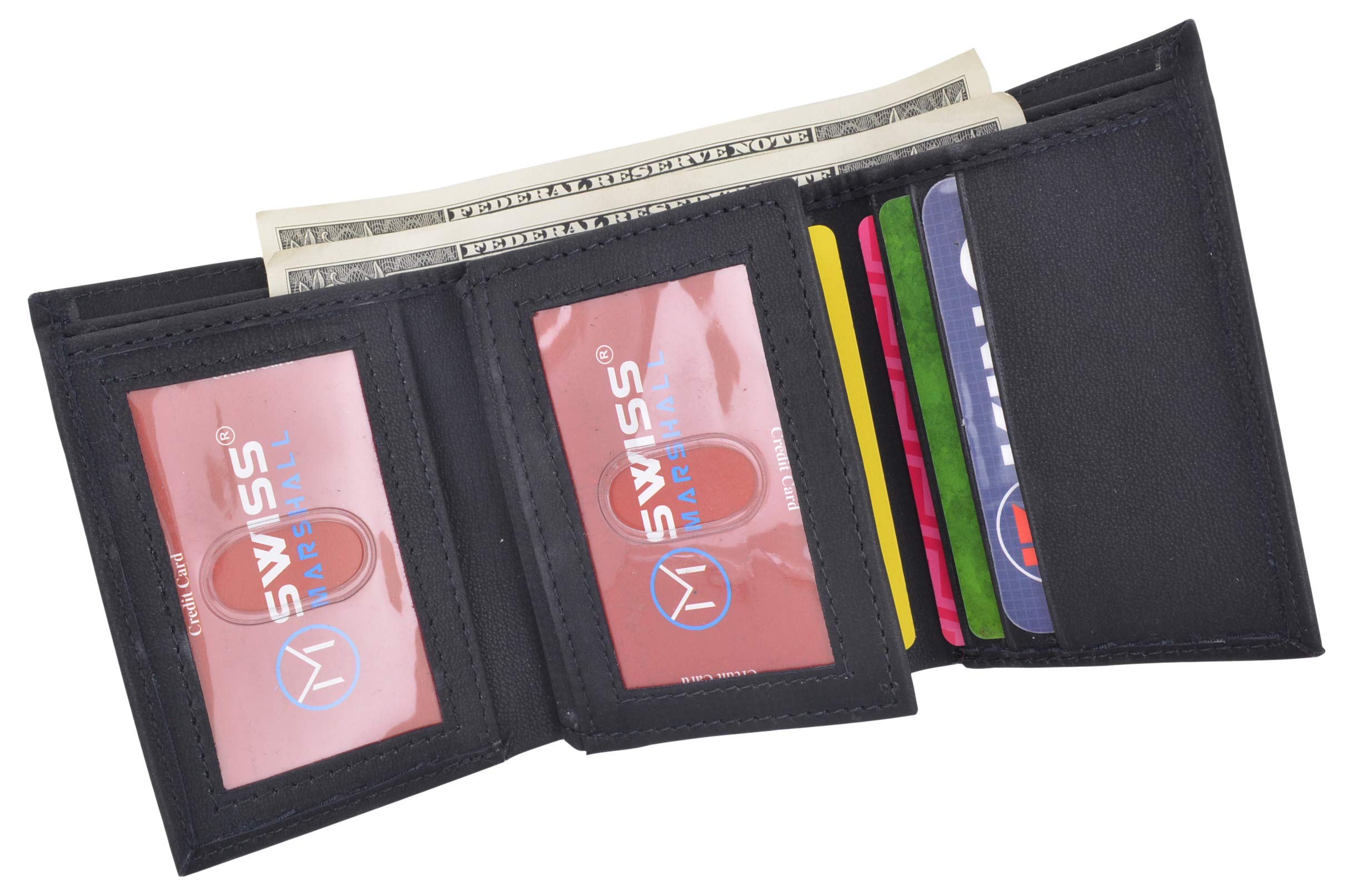Vegan Leather RFID Blocking Trifold Wallet for Men with 2 ID Windows & Extra Card Slots - Slim Minimalist Design for Everyday Carry, Travel & Business Use