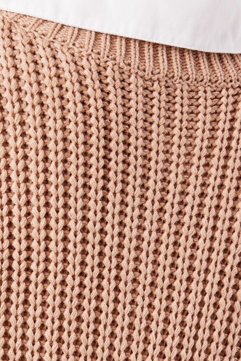 Women's Beige Knit Sweater Top - Soft Casual Pullover for Fall & Winter - Perfect for Office, Dates, and Cozy Evenings