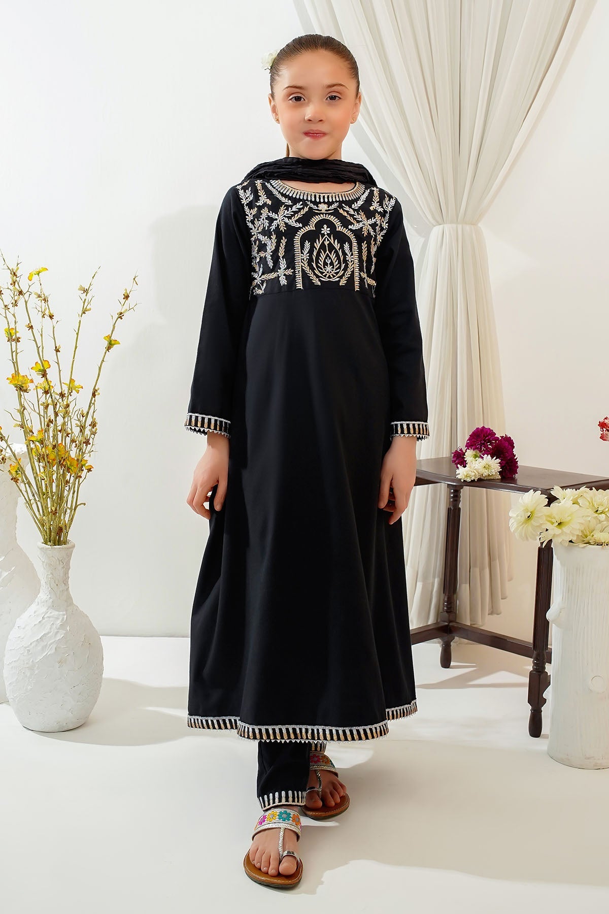 Premium Cotton Embroidered Black Stitched Suit in Ochre | Formal & Wedding Attire | Perfect for Business Meetings & Special Occasions