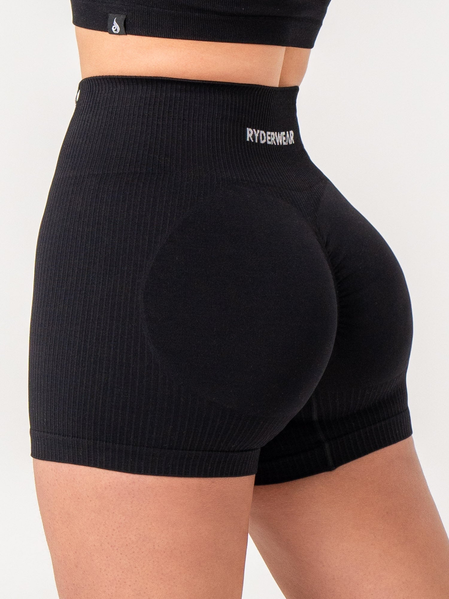 Rib Scrunch Seamless Shorts for Women - High Waist Workout Yoga Running Gym Shorts - Black - Perfect for Fitness, Lounge & Casual Wear