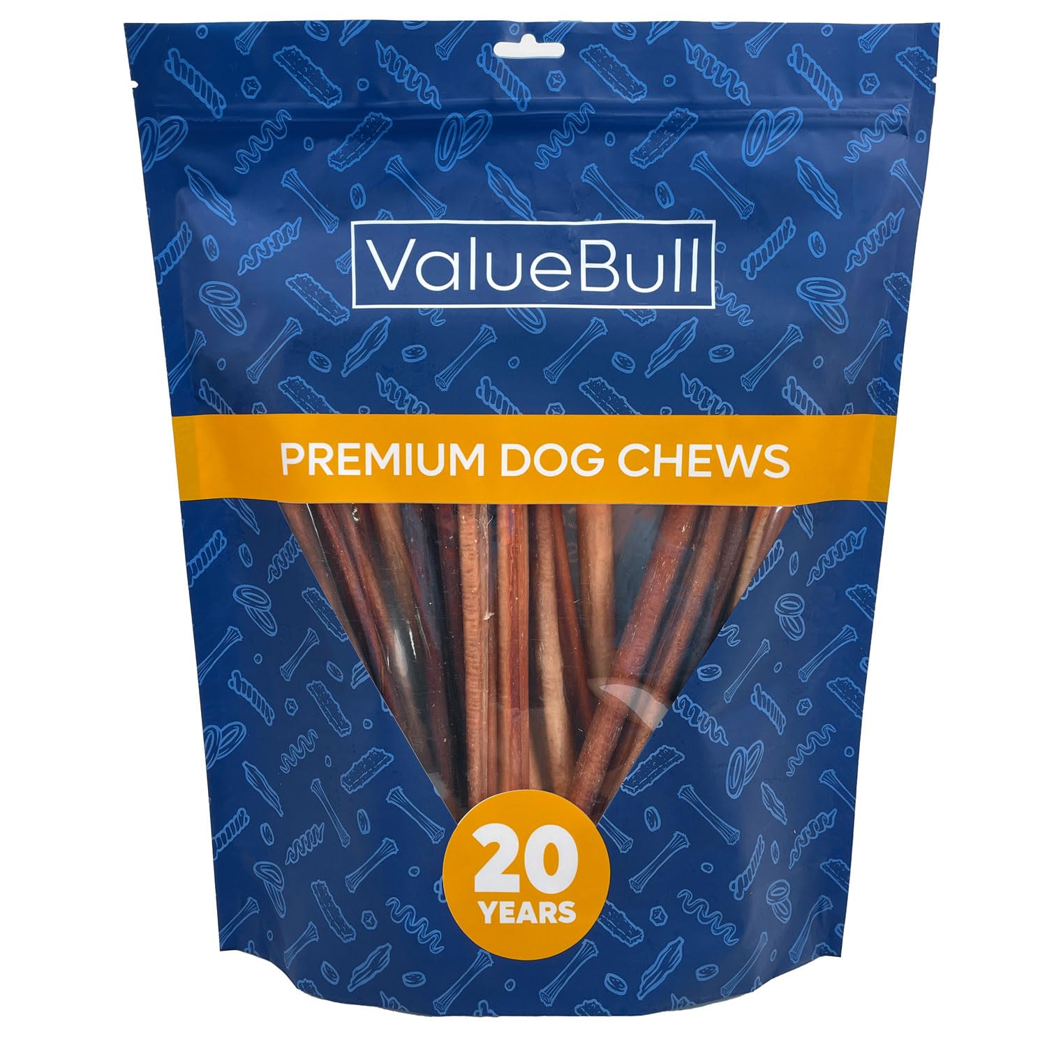 ValueBull Natural Bully Sticks for Dogs - 12 Inch Medium Size, 25 Count, 100% Beef Pizzle Dog Treats, Single Ingredient Rawhide Alternative - Perfect for Training, Chewing & Dental Health