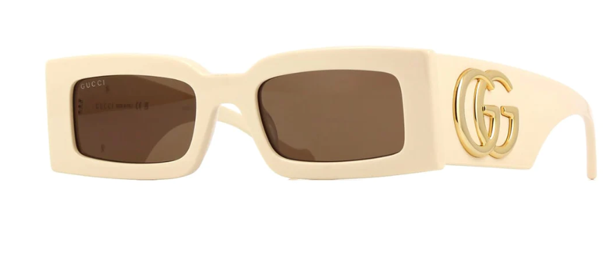 Gucci GG1425S 004 Ivory White & Light Brown Rectangle Sunglasses for Women - Luxury Designer Shades for Beach, Driving & Outdoor Fashion