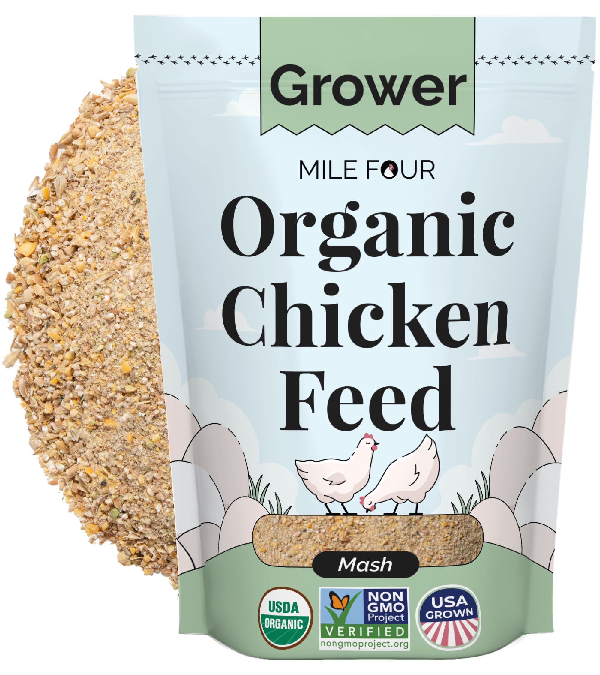 Organic Non-GMO Chicken Feed - 18% Protein Grower Mash, Corn-Free & Soy-Free, USA Grown, Non-Medicated Poultry Feed (2 lb Sample) - Perfect for Backyard Chickens, Organic Farms & Sustainable Poultry Raising