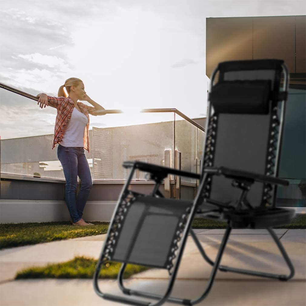 BSTOPHKL Zero Gravity Lounge Chairs Set of 2 - Adjustable Reclining Outdoor Folding Chairs with Headrest Pillow & Cup Holder - Perfect for Patio, Deck, Beach, Camping, Backyard & Poolside Relaxation