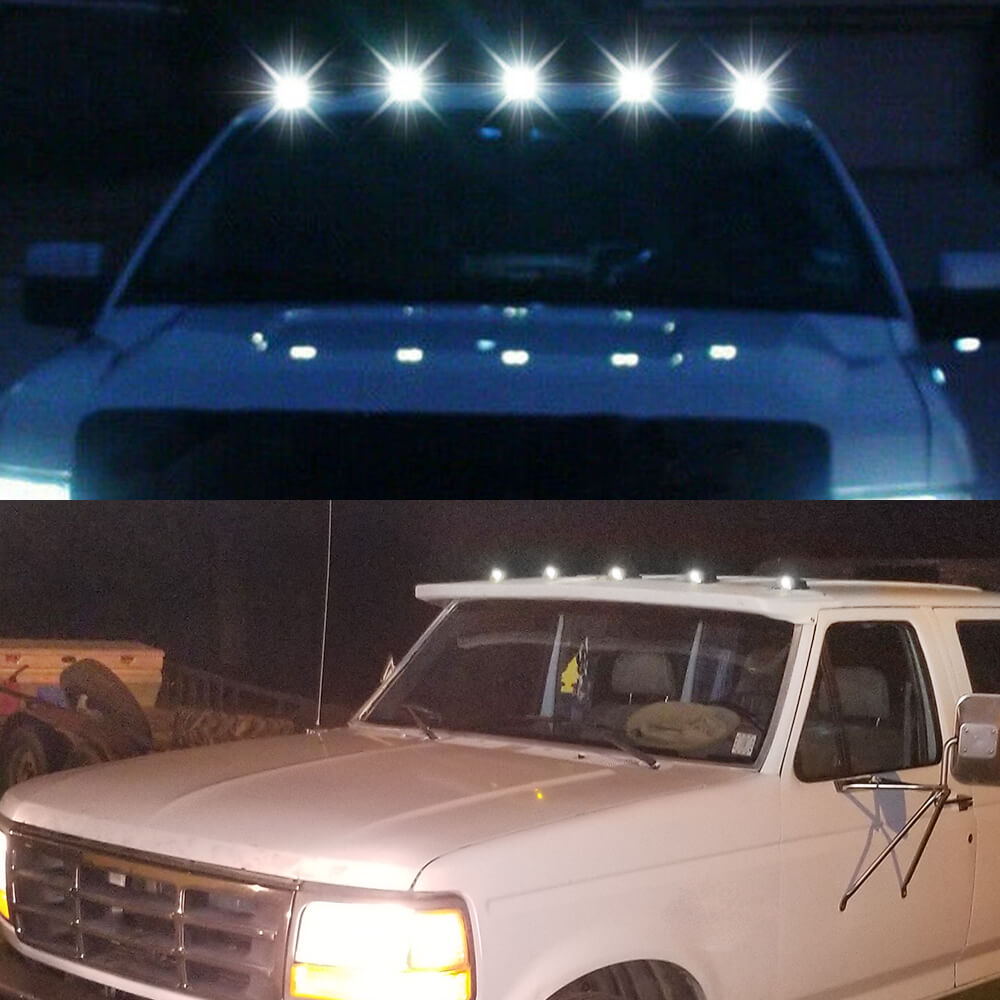 5Pcs Smoked/Yellow LED Cab Lights for 73-97 Ford F150 F250 F350 & Super Duty Trucks - Durable Waterproof Roof Marker Lights for Off-Roading & Night Driving