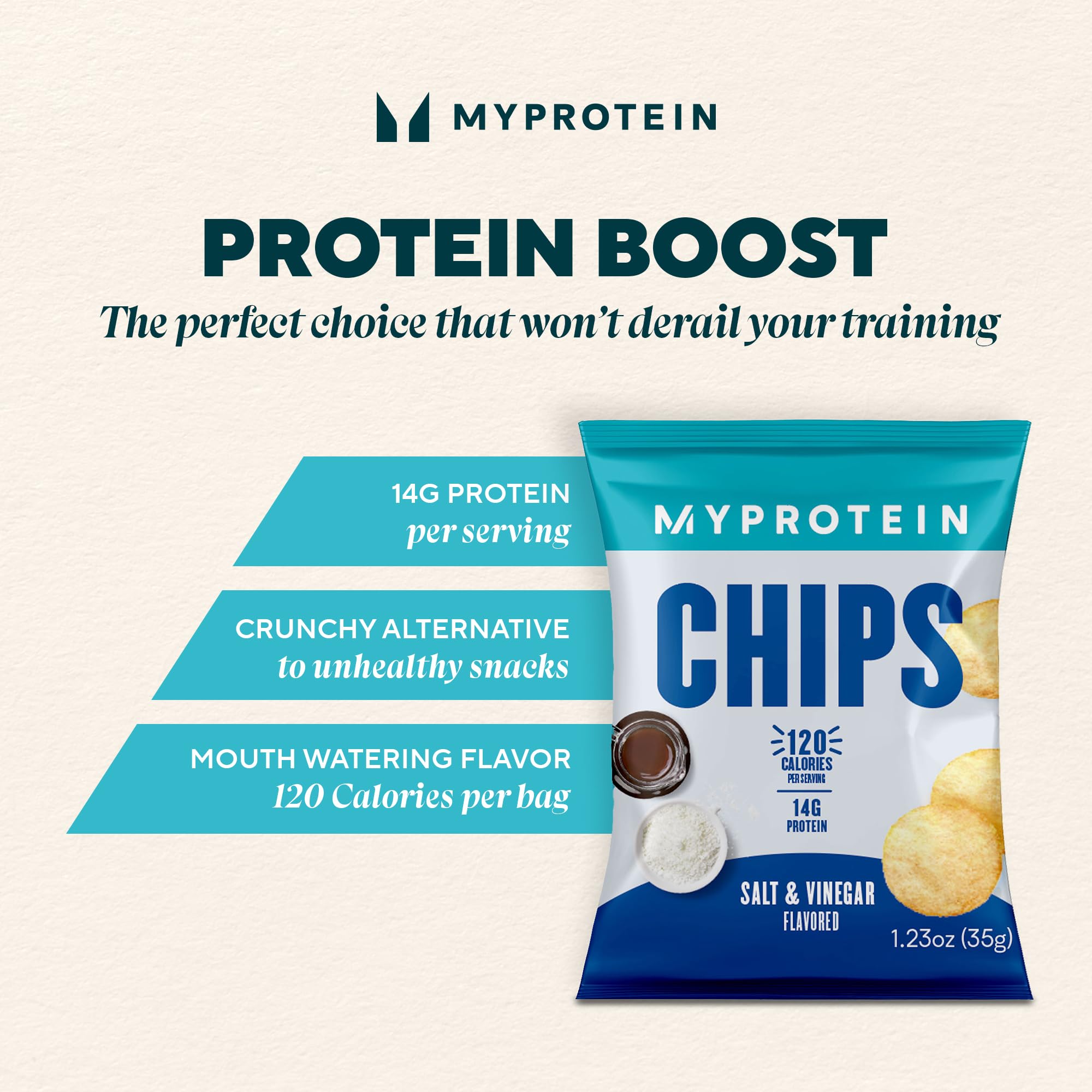 MyProtein Crunchy Protein Chips Salt & Vinegar (6 Pack) - 14g High Protein, 120 Calorie Low Carb Snack for Workout Recovery, Keto Diet & On-The-Go Healthy Eating