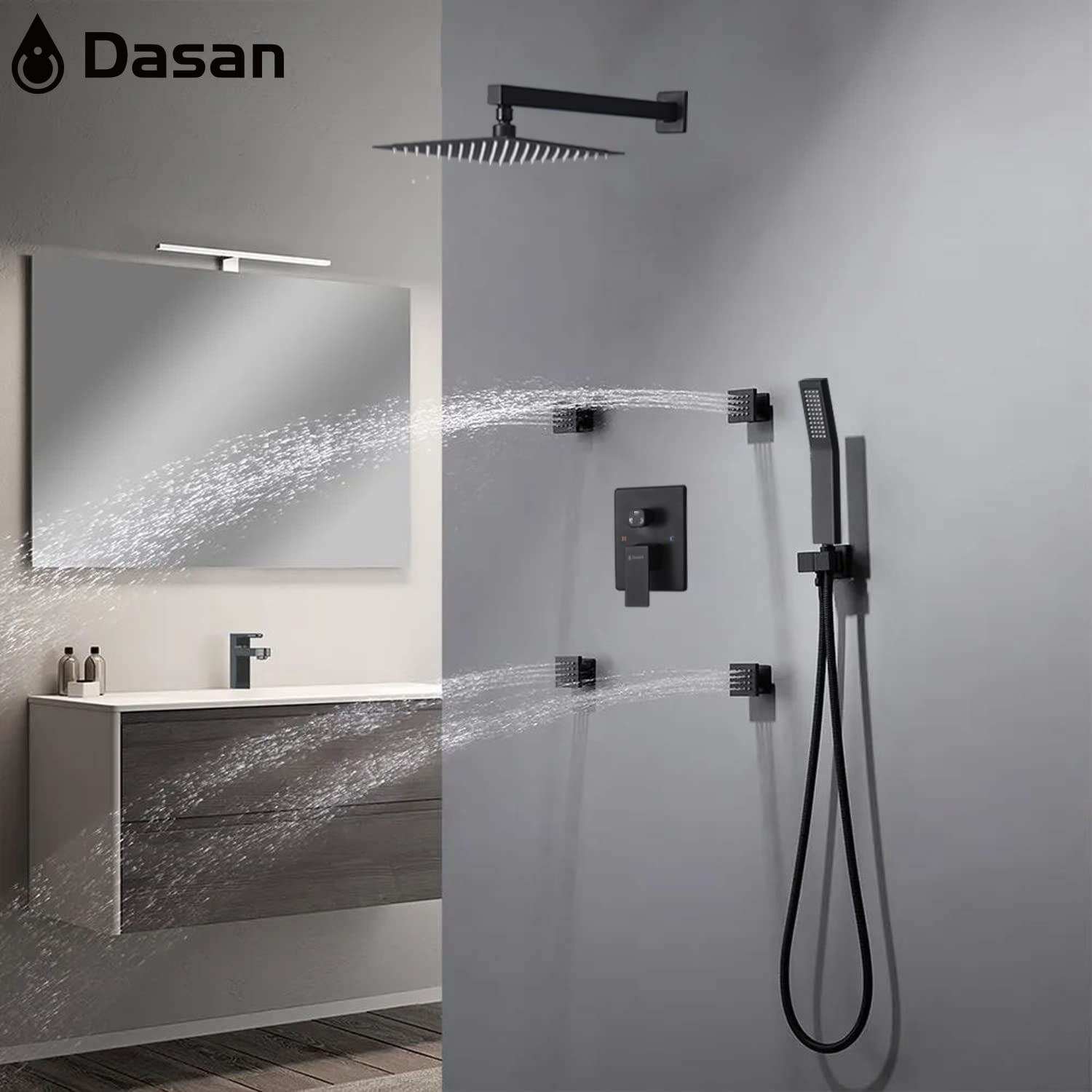 Premium Matte Black Rain Shower System - 12