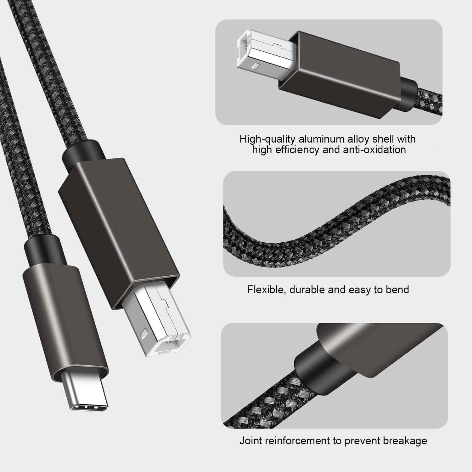 USB C to USB B Printer Cable 3M (10ft) - High-Speed USB 2.0 Type B to USB C Cable for MacBook Pro, Dell, ASUS, HP, Acer, iPad Pro - Compatible with HP, Epson, Brother, Lexmark, Canon Printers (Grey) - Perfect for Home Office Printing & Document Scanning
