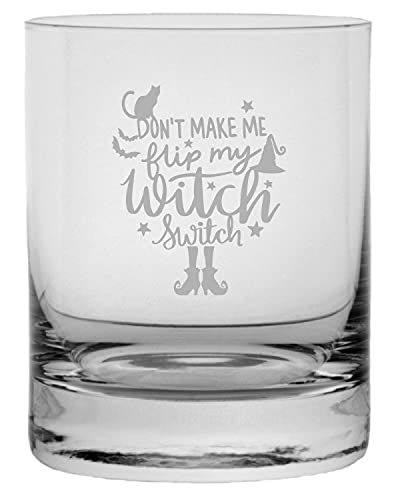 Happy Halloween Witch Whisky Glass - 11oz Etched Crystal Rocks Glass for Parties
